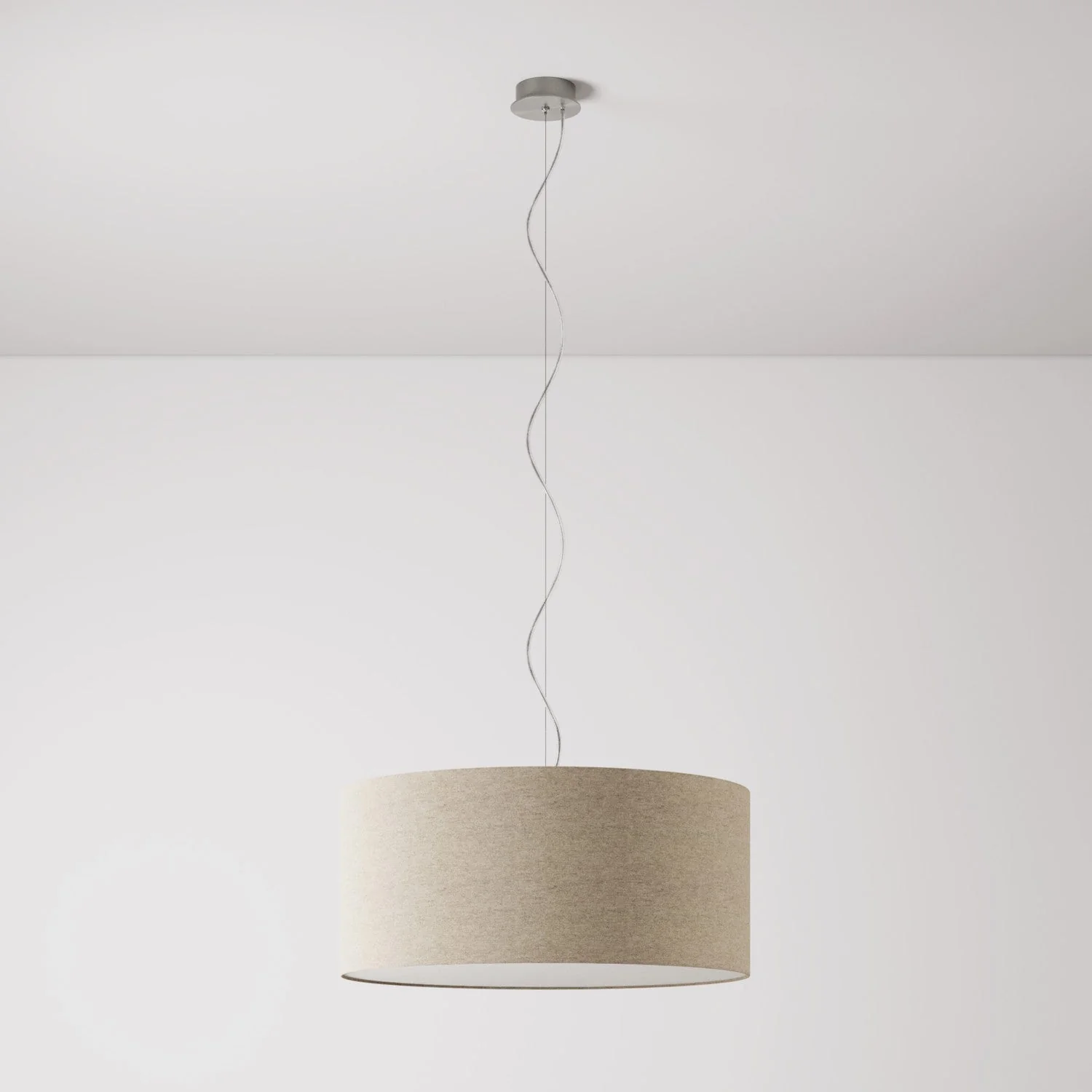 Suspension avec abat-jour en tissu Cylindre Large - Fabriqué en Italie - Laine Beige - Image 7