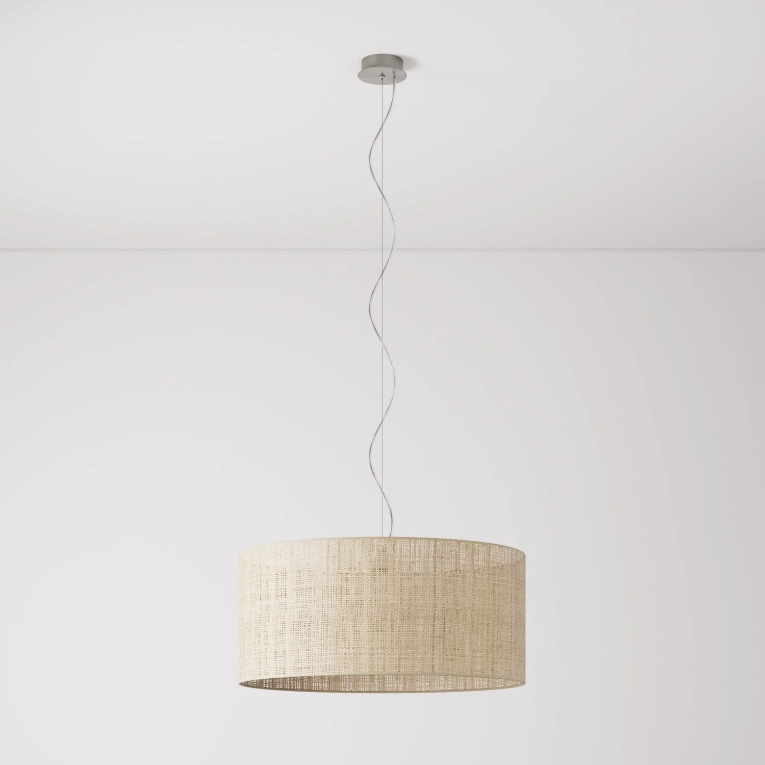 Suspension avec abat-jour en tissu Cylindre Large - Made in Italy - Raphia
