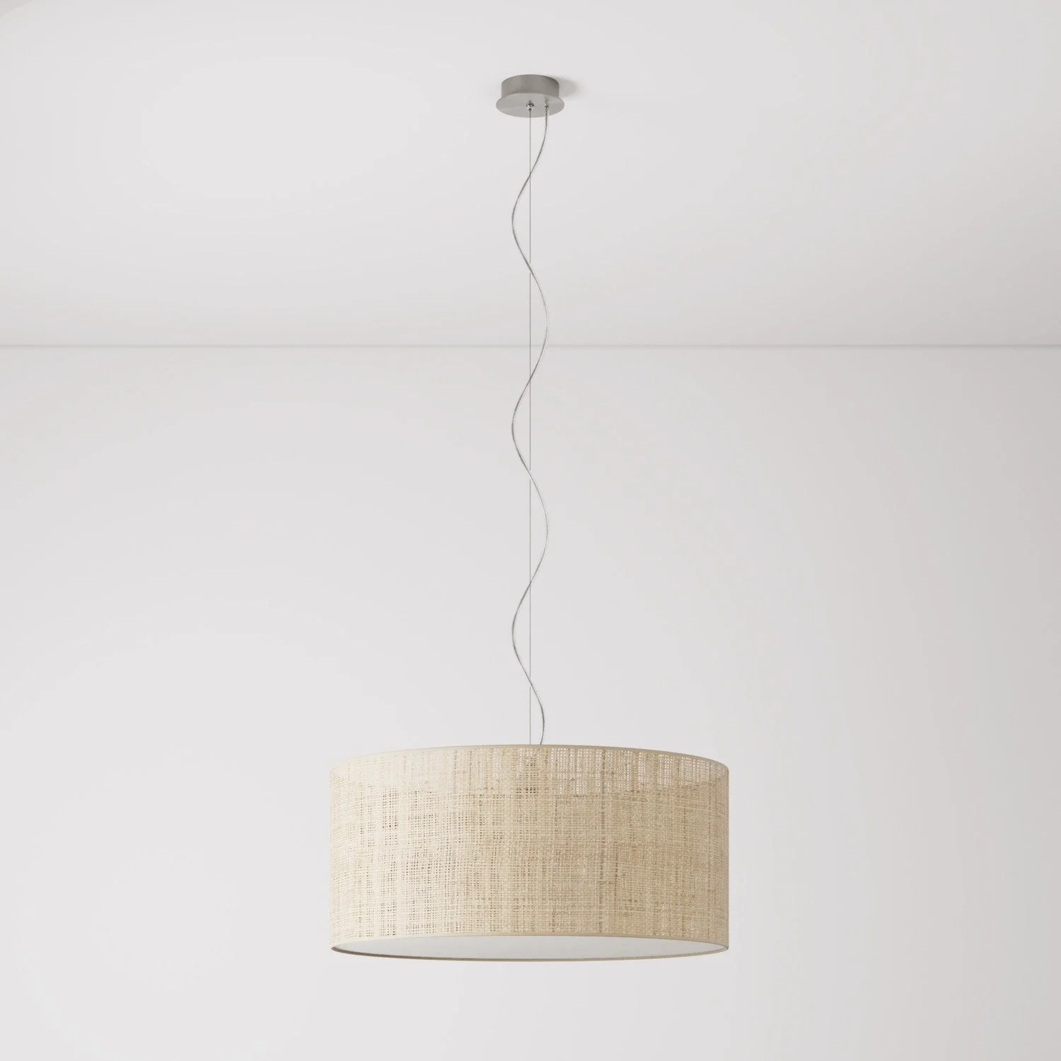 Suspension avec abat-jour en tissu Cylindre Large - Made in Italy - Raphia - Image 7