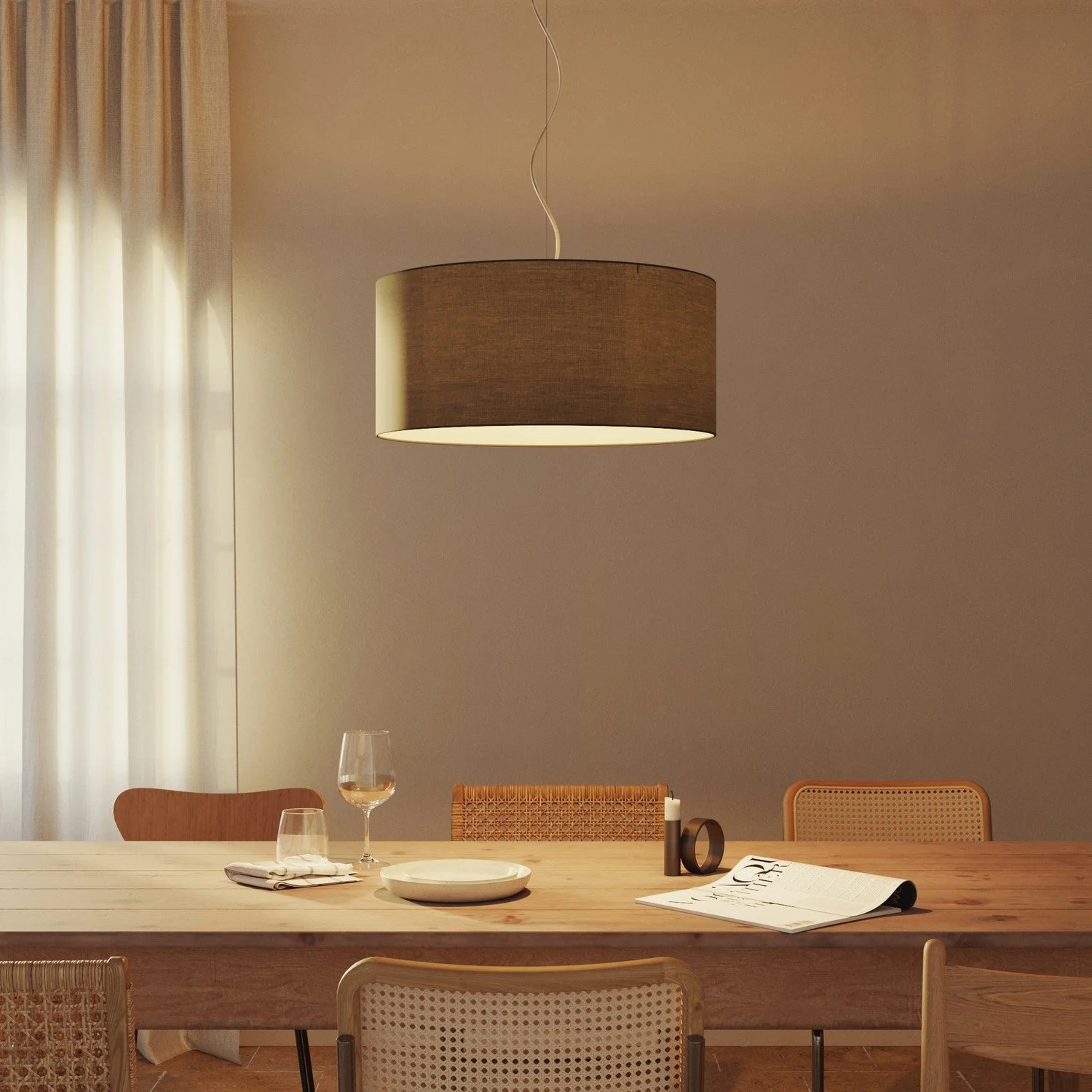 Suspension avec abat-jour en tissu Cylindre Large - Made in Italy - Teletta Gris Foncé - Image 2