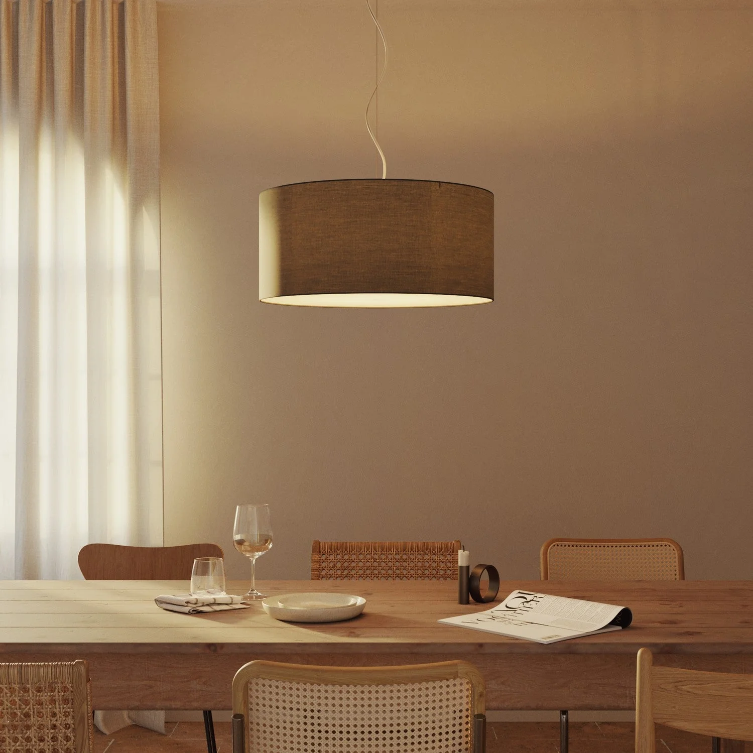 Suspension avec abat-jour en tissu Cylindre Large - Made in Italy - Teletta Gris Foncé - Image 8