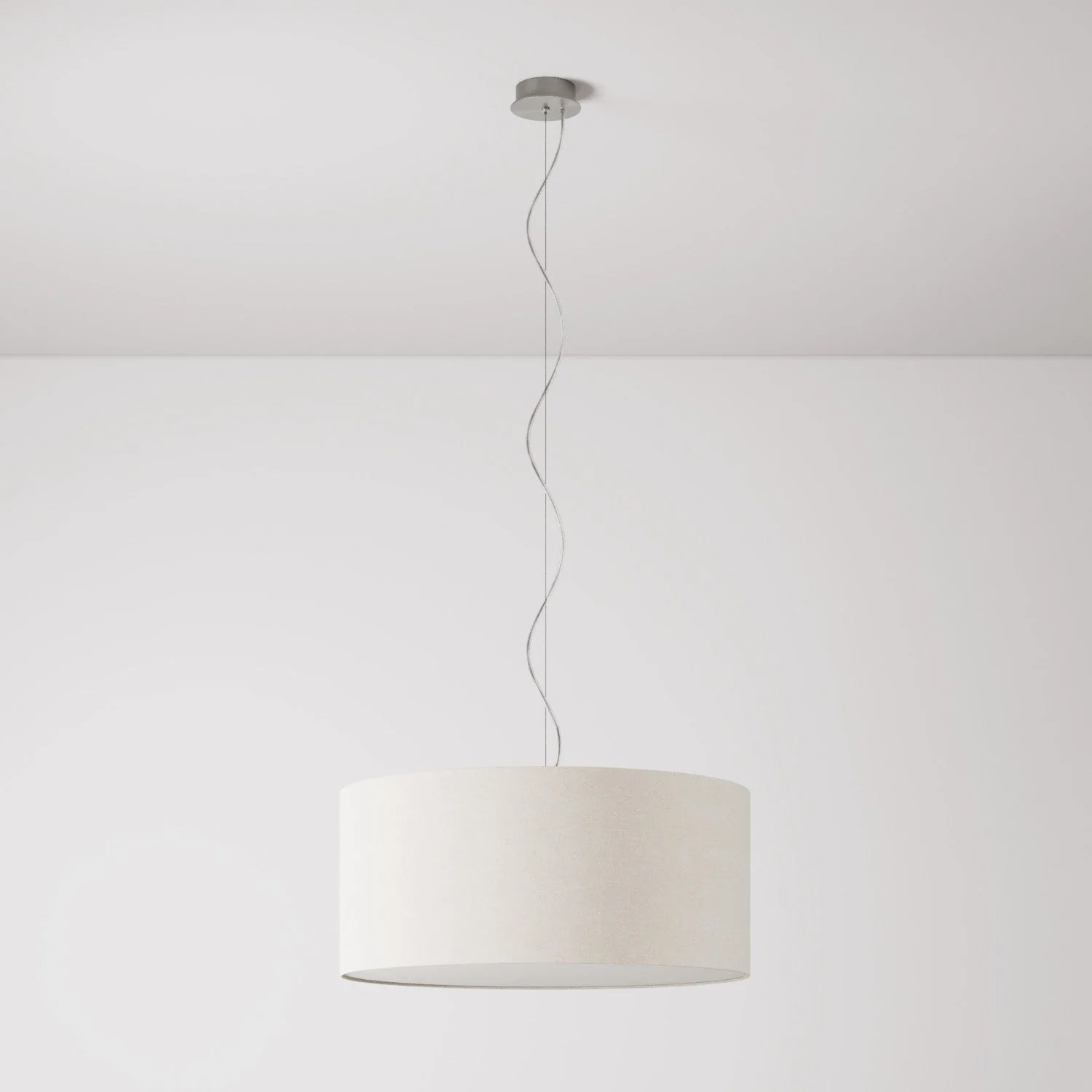 Lampe à suspension avec abat-jour en tissu Cylindre Large - Fabriqué en Italie - Laine Sable - Image 7