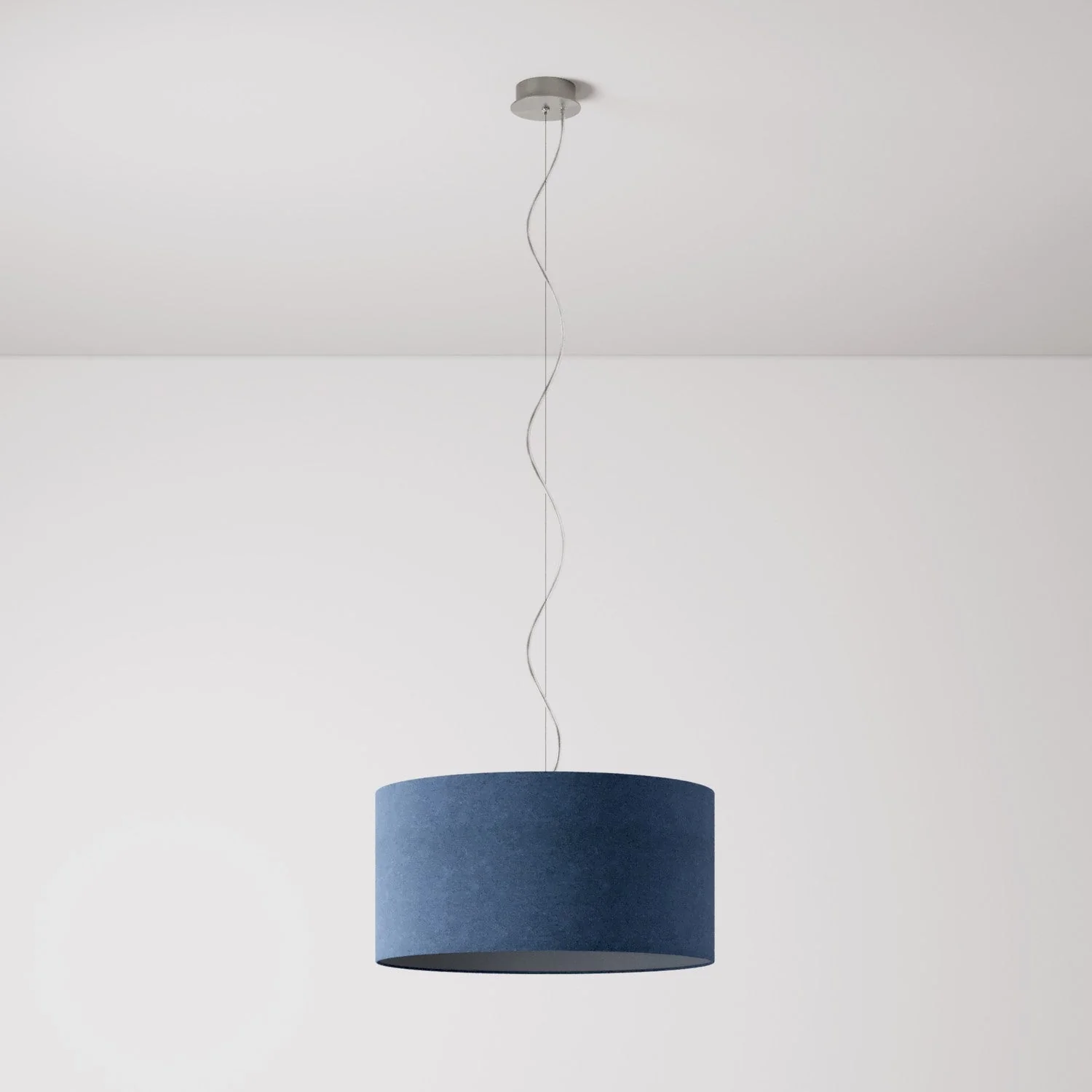 Suspension avec abat-jour en tissu Cylindre Medium - Fabriqué en Italie - Laine Bleue