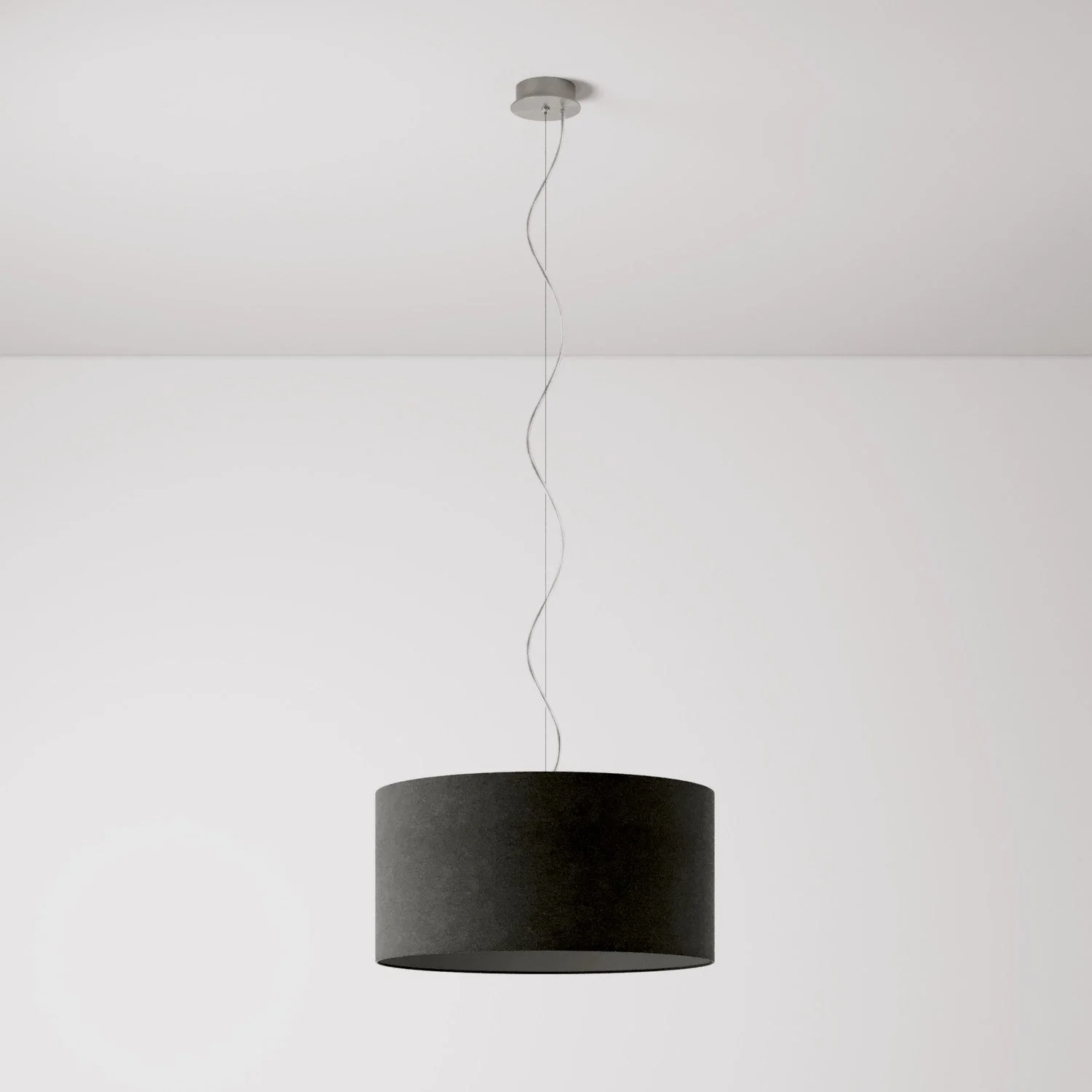 Suspension avec abat-jour en tissu Cylindre Medium - Made in Italy - Laine Gris Foncé