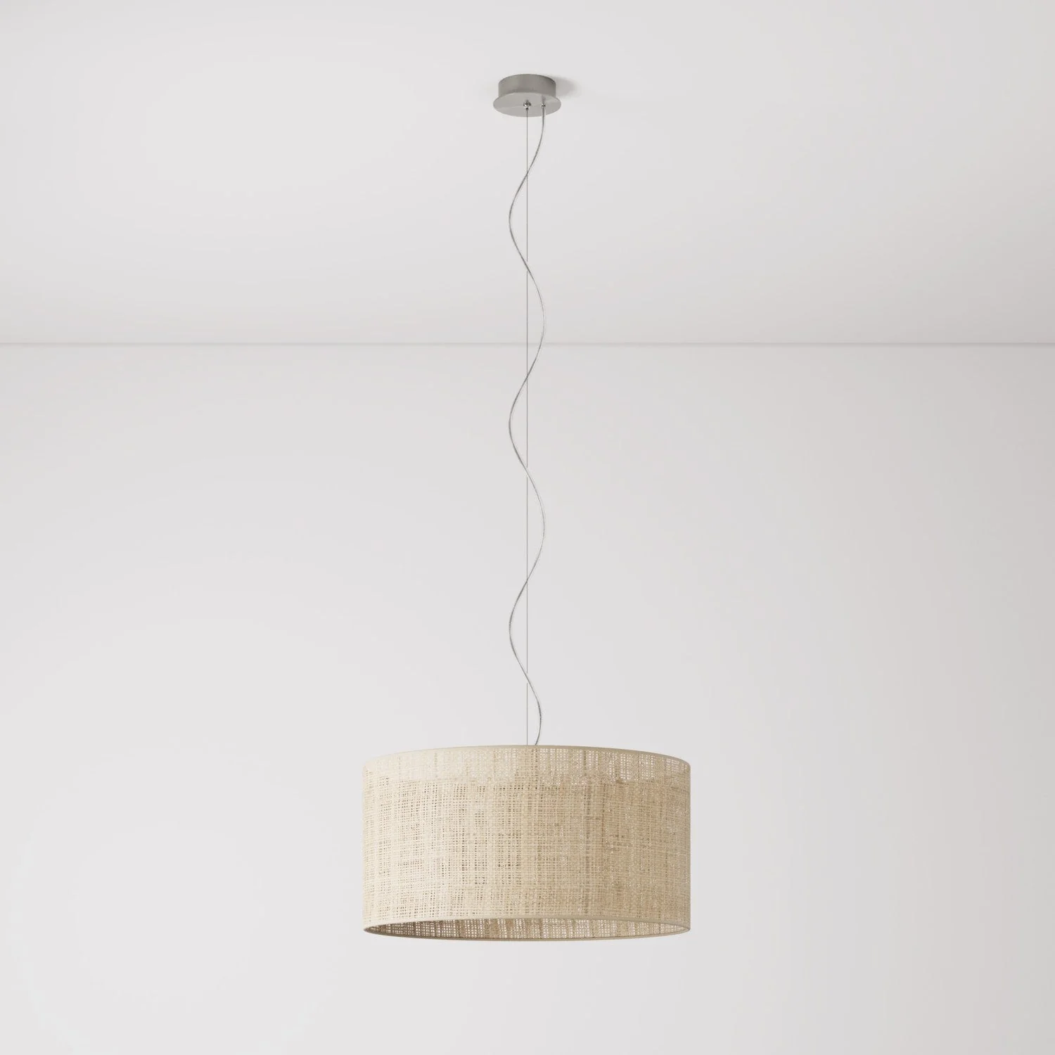 Suspension avec abat-jour en tissu Cylindre Medium - Fabriqué en Italie - Raphia