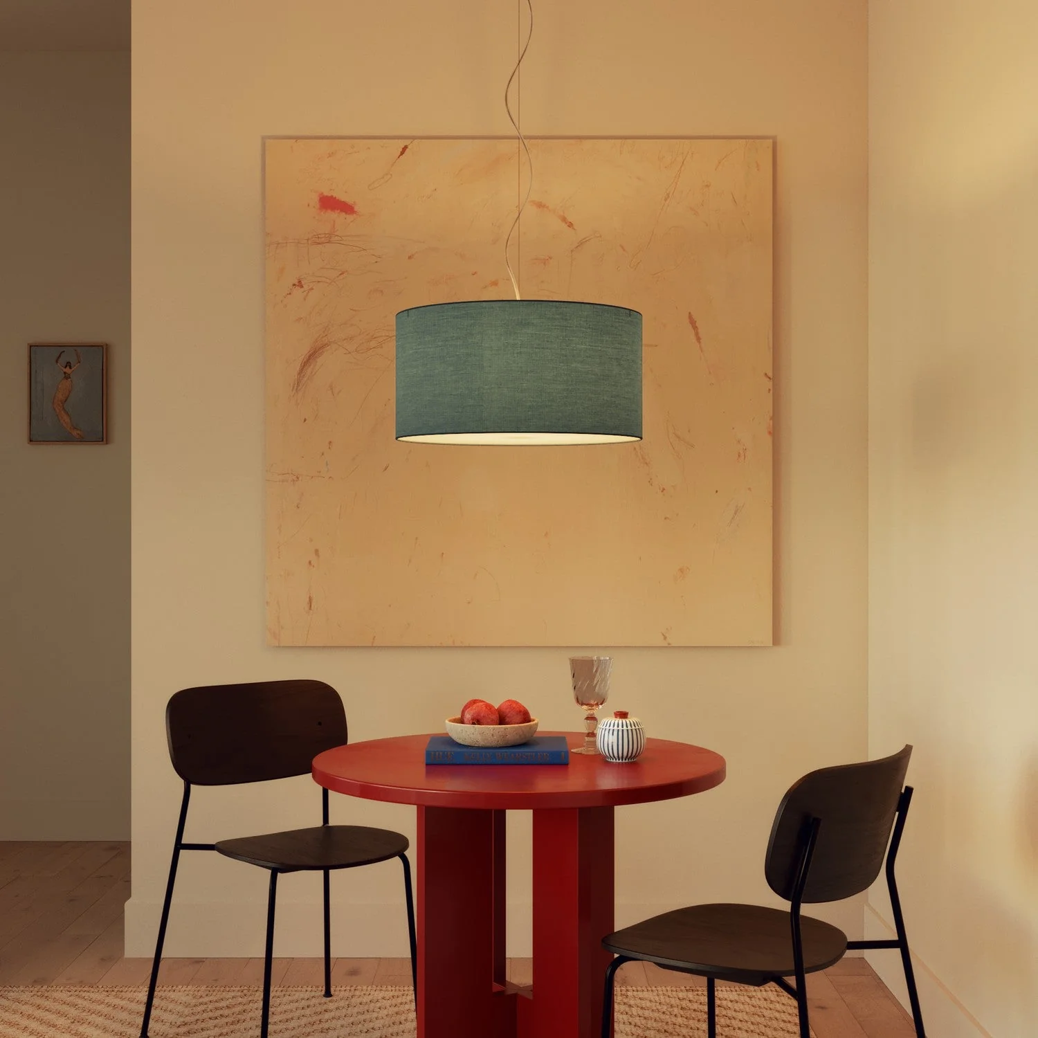 Suspension avec abat-jour en tissu Cylindre Medium - Made in Italy - Toile Verte Dubbio - Image 2