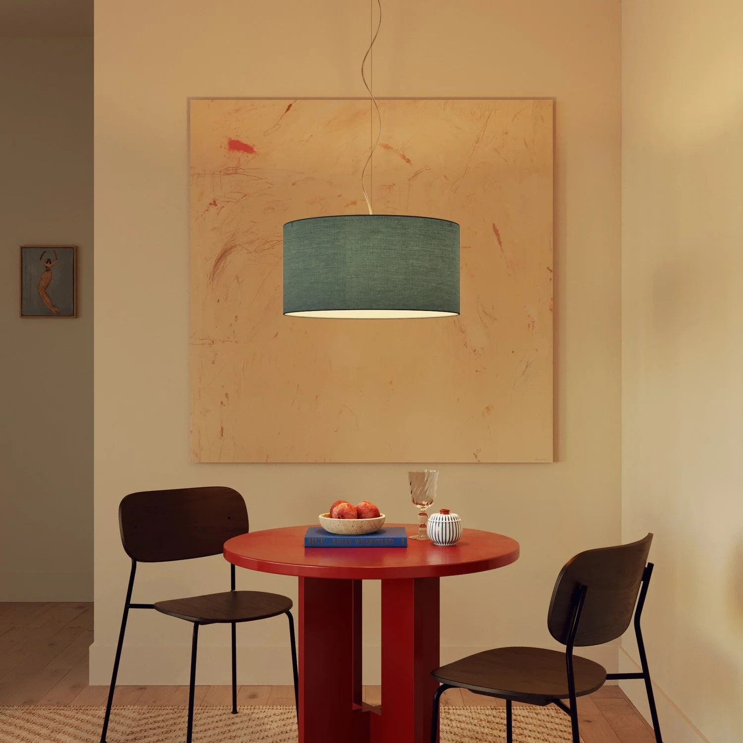 Suspension avec abat-jour en tissu Cylindre Medium - Made in Italy - Toile Verte Dubbio - Image 8