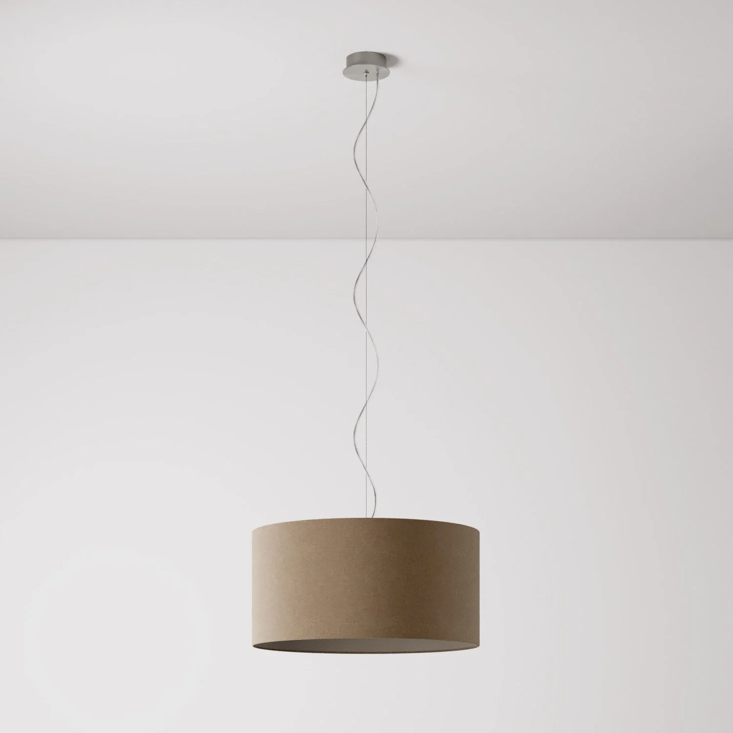 Suspension avec abat-jour en tissu Cylindre Medium - Made in Italy - Laine Marron