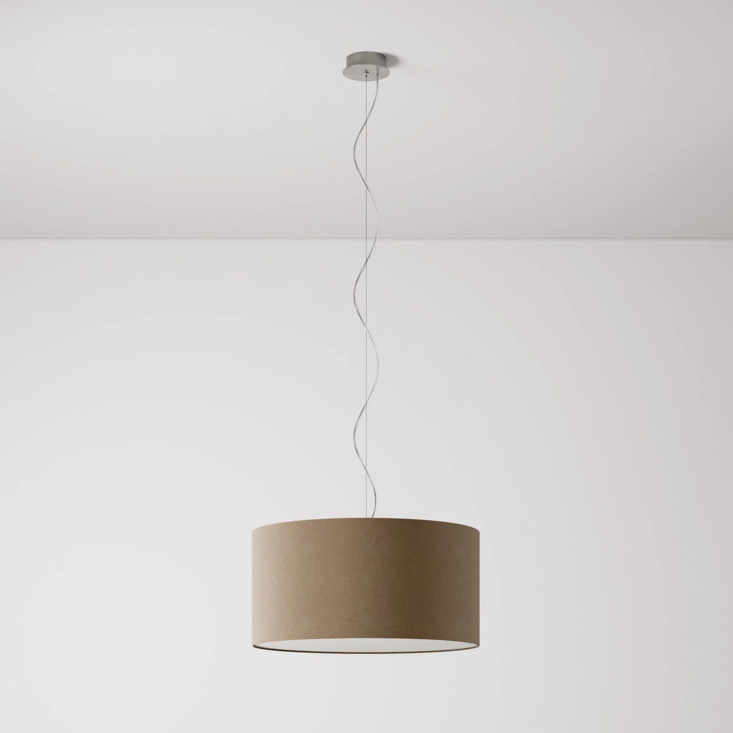 Suspension avec abat-jour en tissu Cylindre Medium - Made in Italy - Laine Marron - Image 7