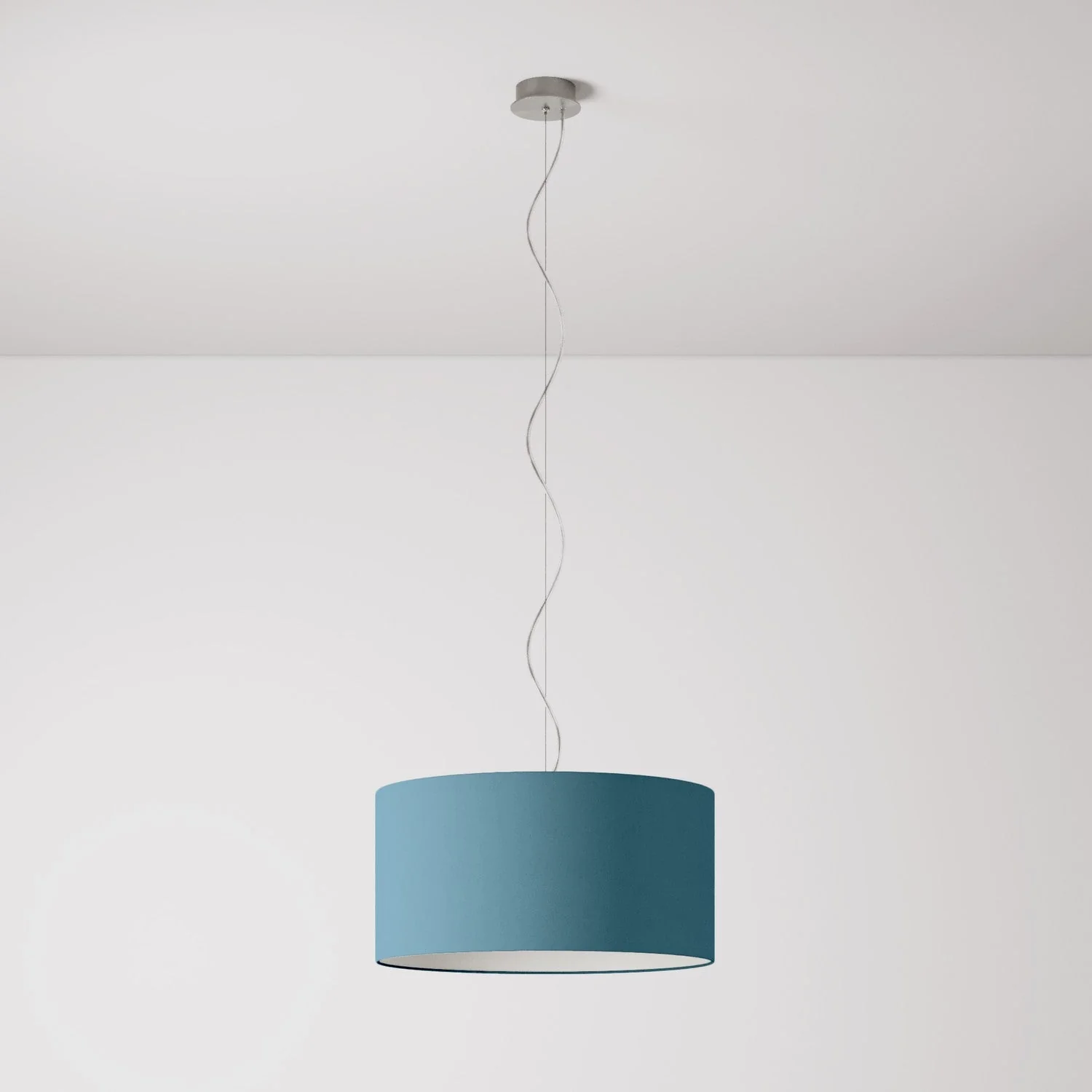 Lampe à suspension avec abat-jour en tissu Cylindre Medium Teletta bleu azur profond - Fabriqué en Italie