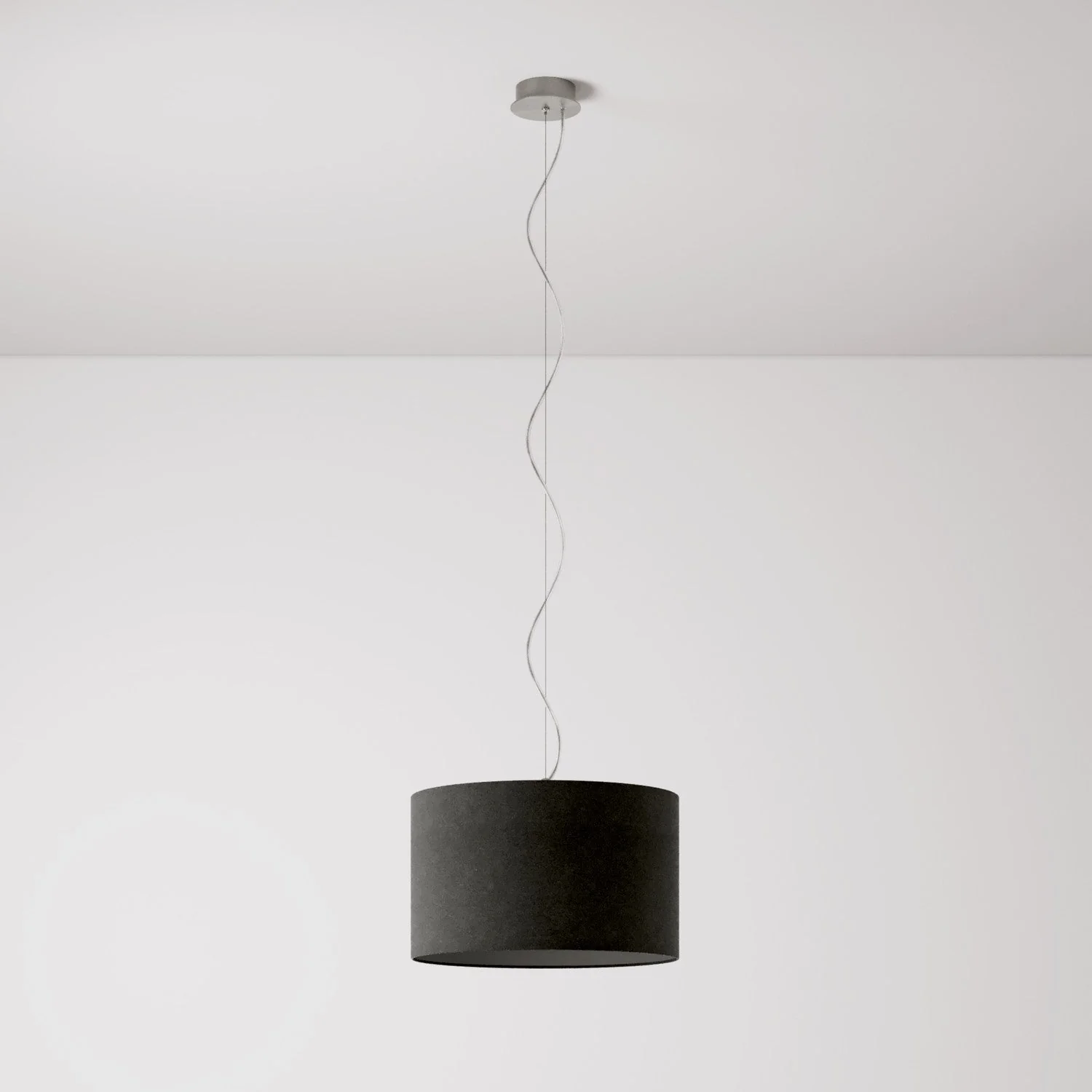 Suspension avec abat-jour en tissu Cylindre Small - Fabriqué en Italie - Laine Gris Foncé