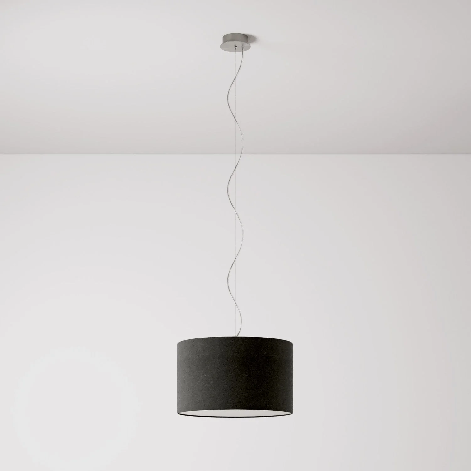 Suspension avec abat-jour en tissu Cylindre Small - Fabriqué en Italie - Laine Gris Foncé - Image 7