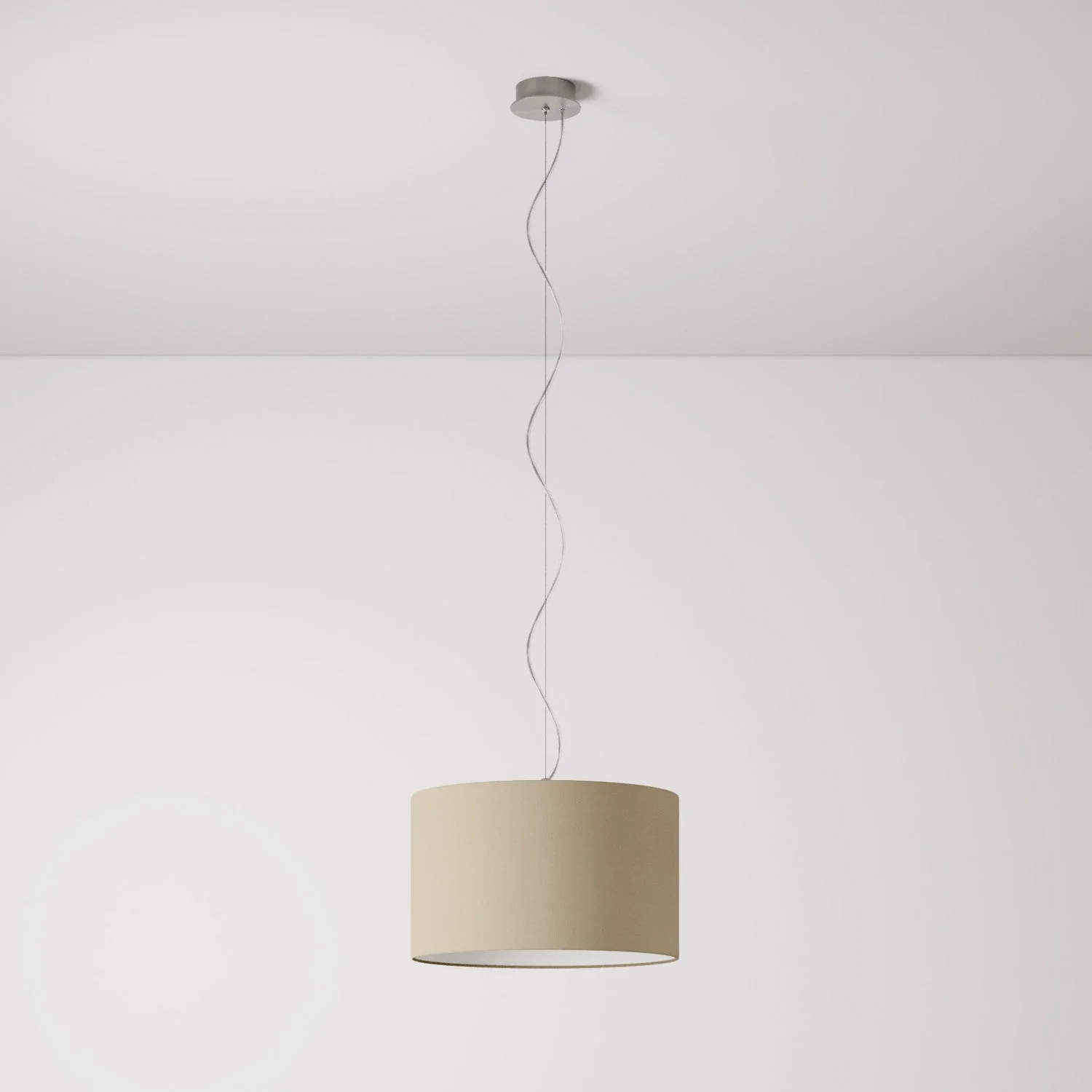 Suspension avec abat-jour en tissu Cylindre Small Arenal taupe - Fabriqué en Italie