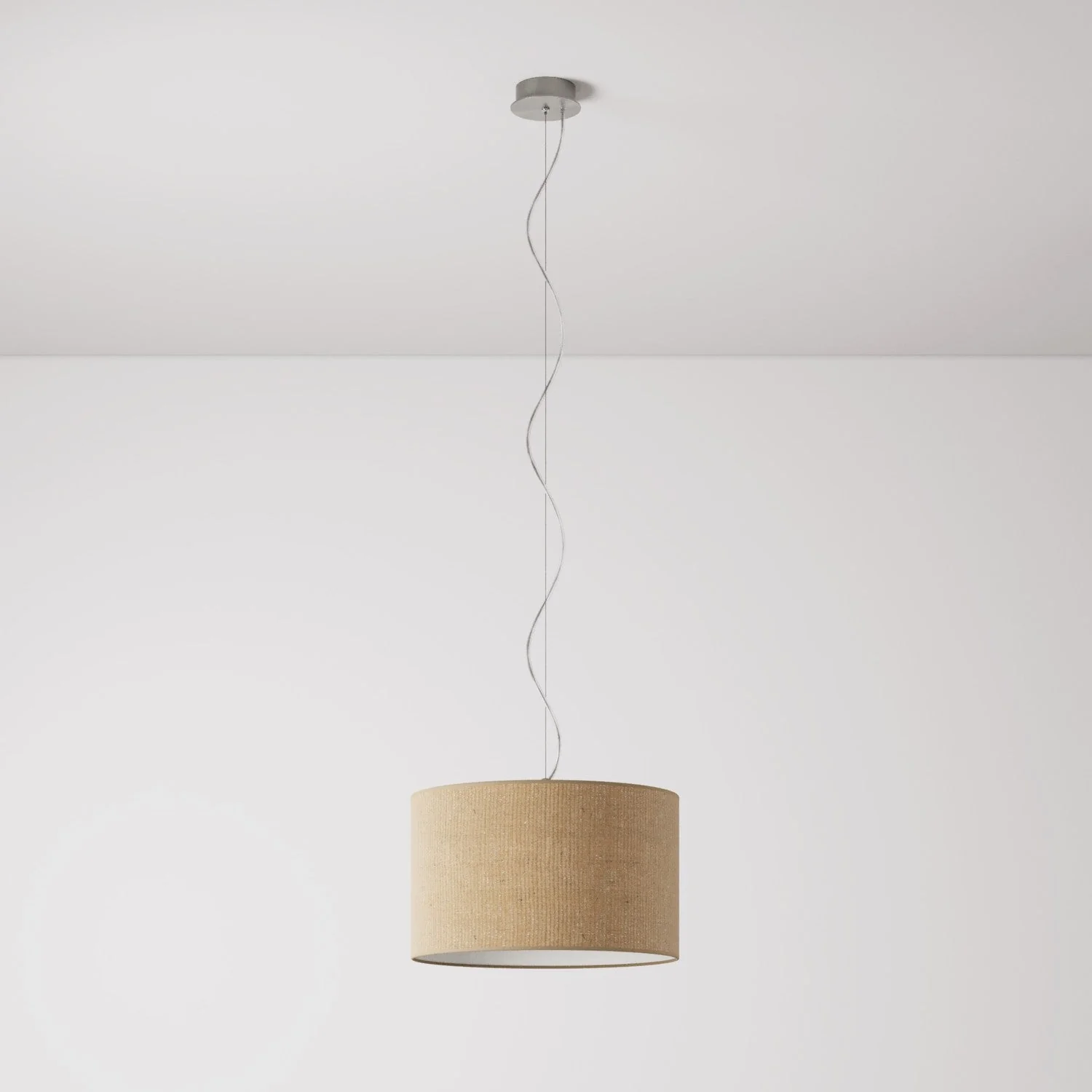 Suspension avec abat-jour en tissu Cylindre Small - Fabriqué en Italie - Jute Naturelle