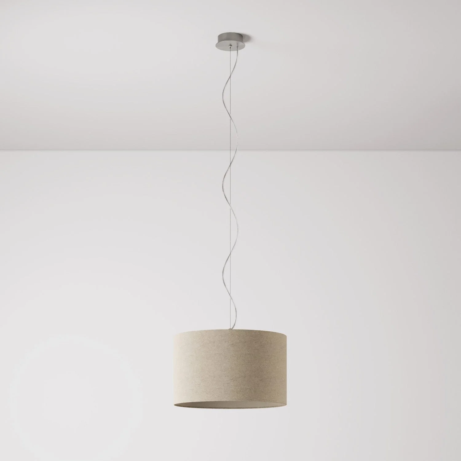 Suspension avec abat-jour en tissu Cylindre Small - Fabriqué en Italie - Laine Beige