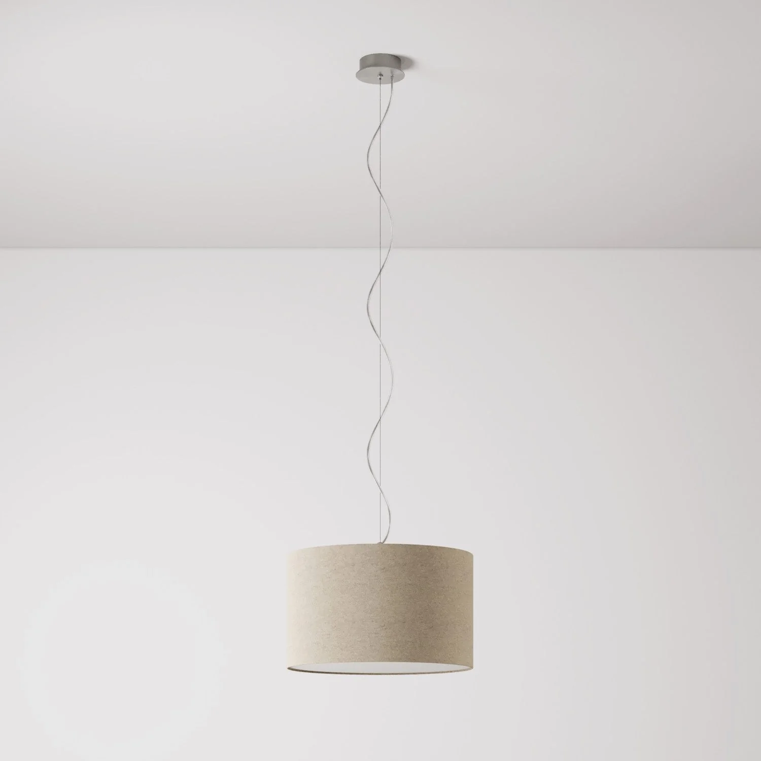 Suspension avec abat-jour en tissu Cylindre Small - Fabriqué en Italie - Laine Beige - Image 7