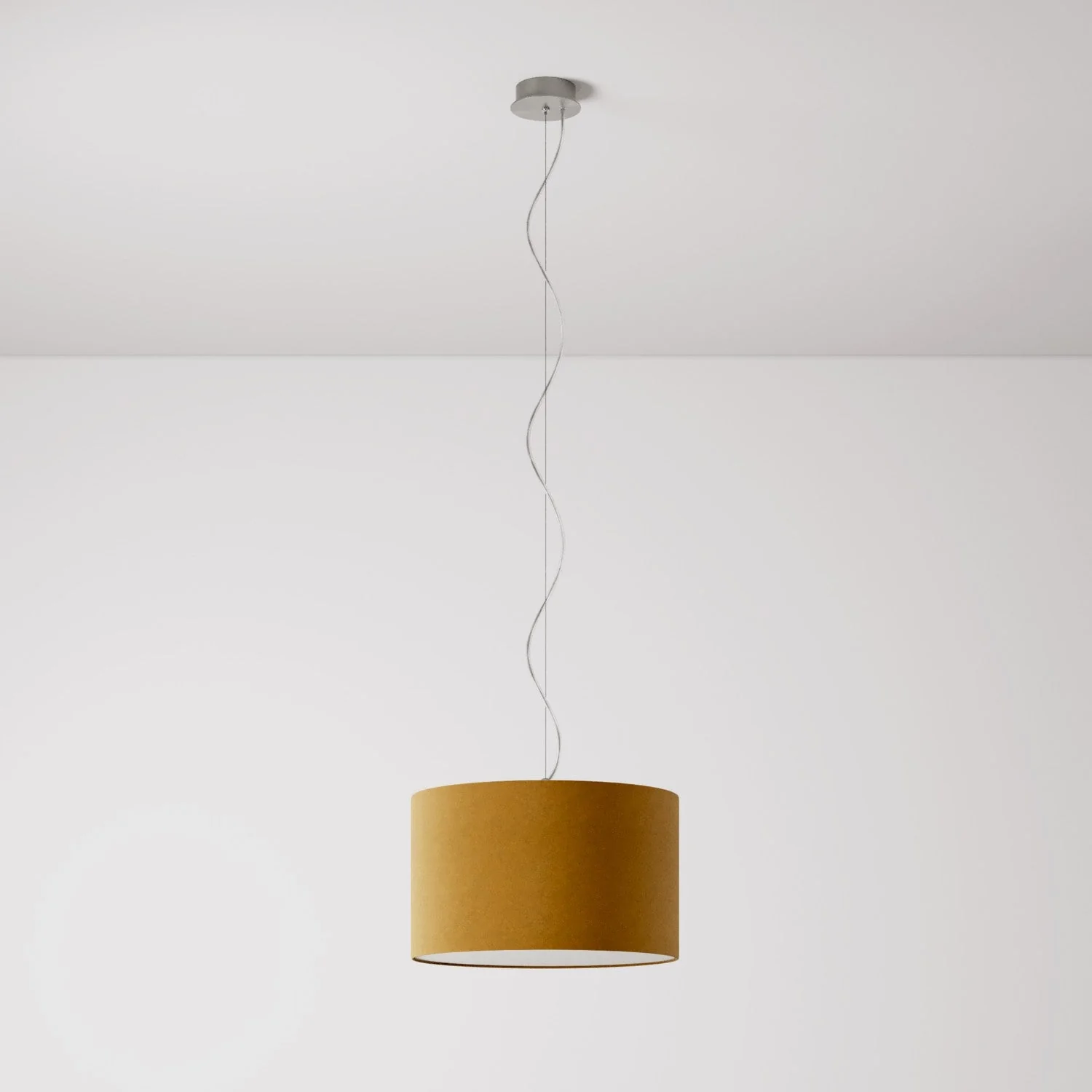 Suspension avec abat-jour en tissu Cylindre Small - Fabriqué en Italie - Laine Moutarde - Image 7