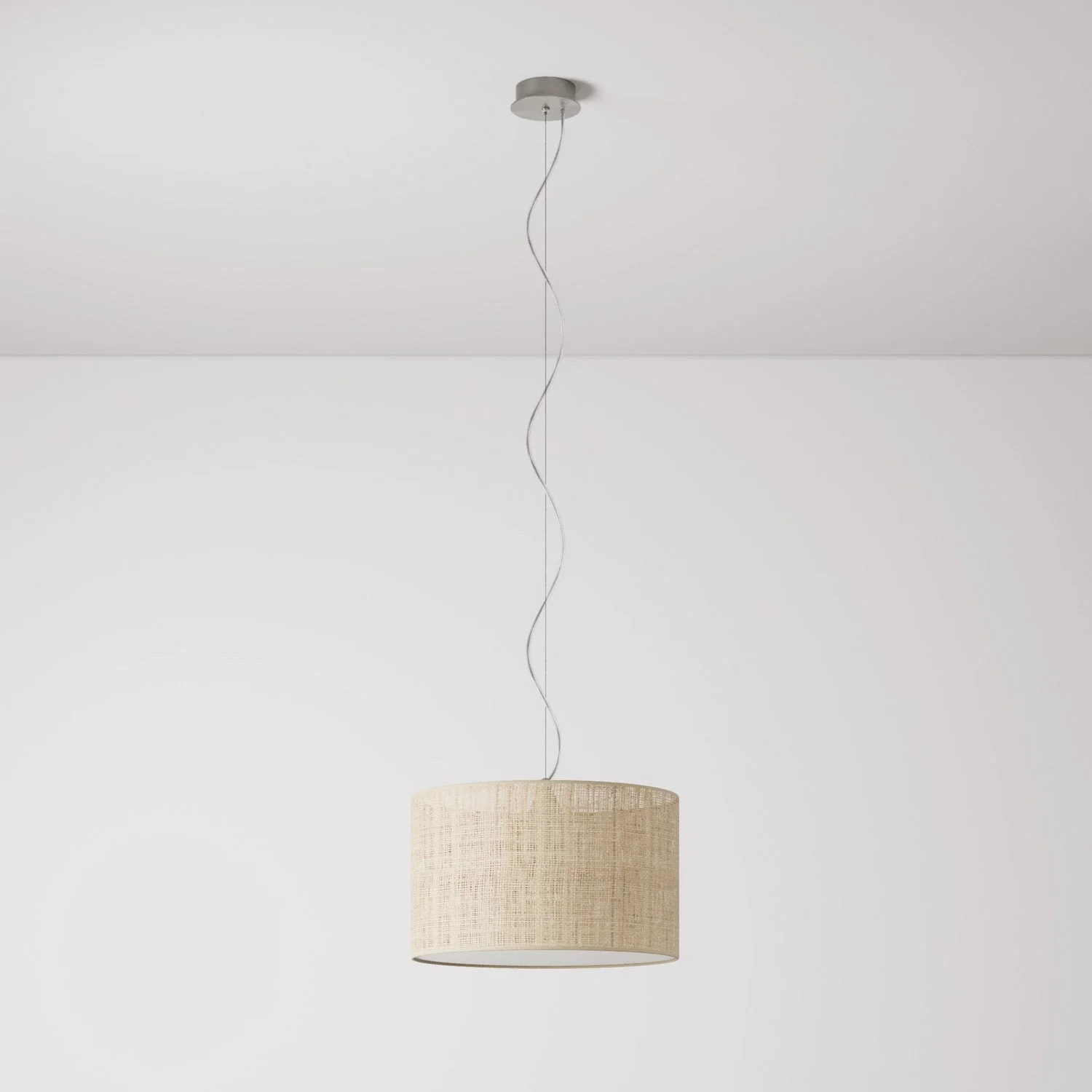 Suspension avec abat-jour en tissu Cilindro Small - Fabriqué en Italie - Raphia