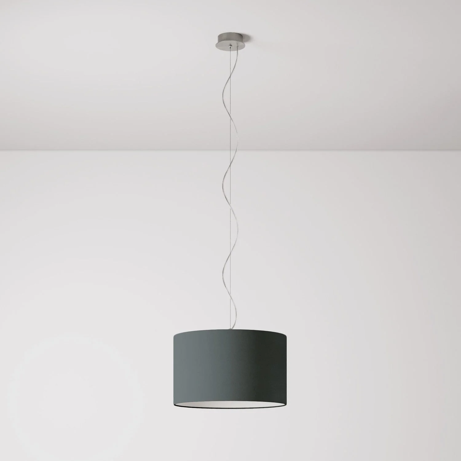 Suspension avec abat-jour en tissu Cylindre Small - Fabriqué en Italie - Toile Gris Foncé