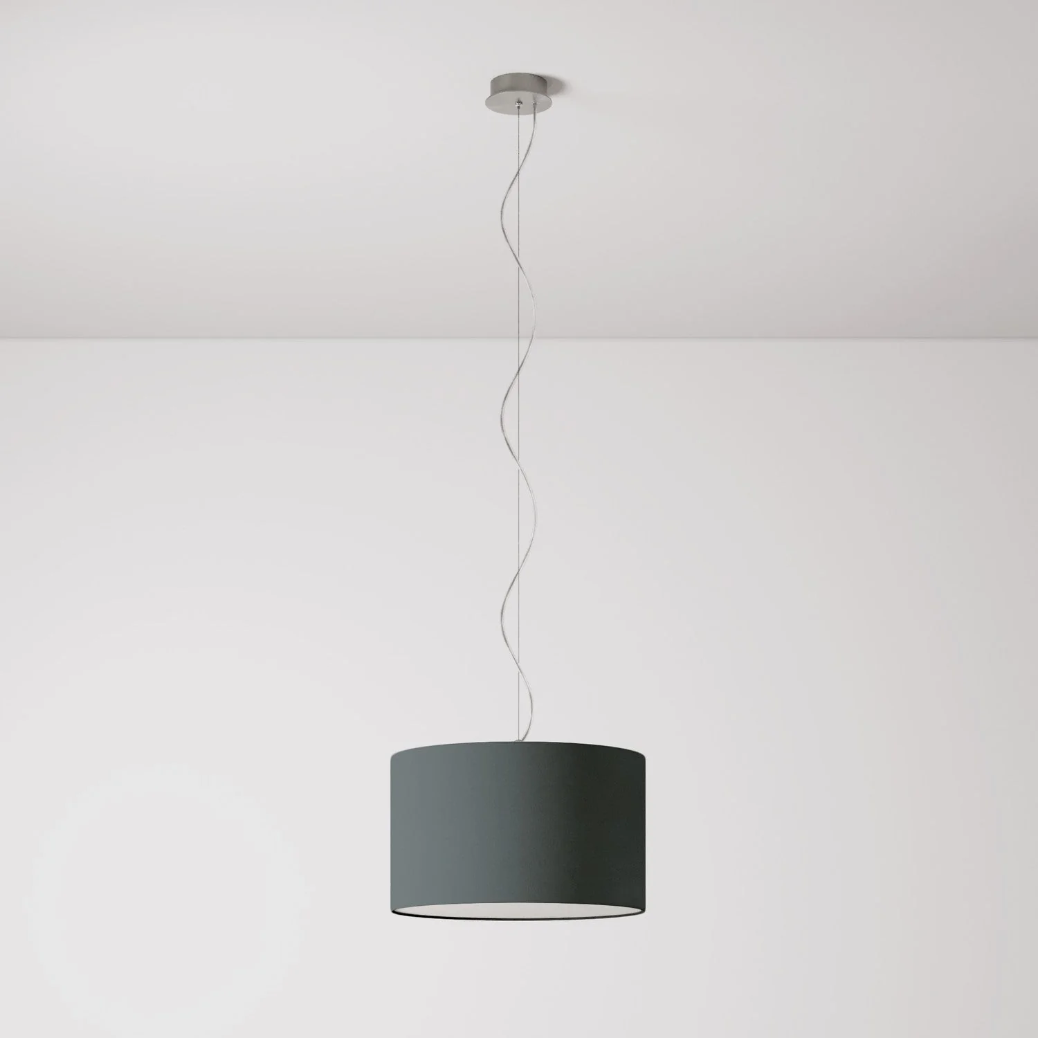 Suspension avec abat-jour en tissu Cylindre Small - Fabriqué en Italie - Toile Gris Foncé - Image 7