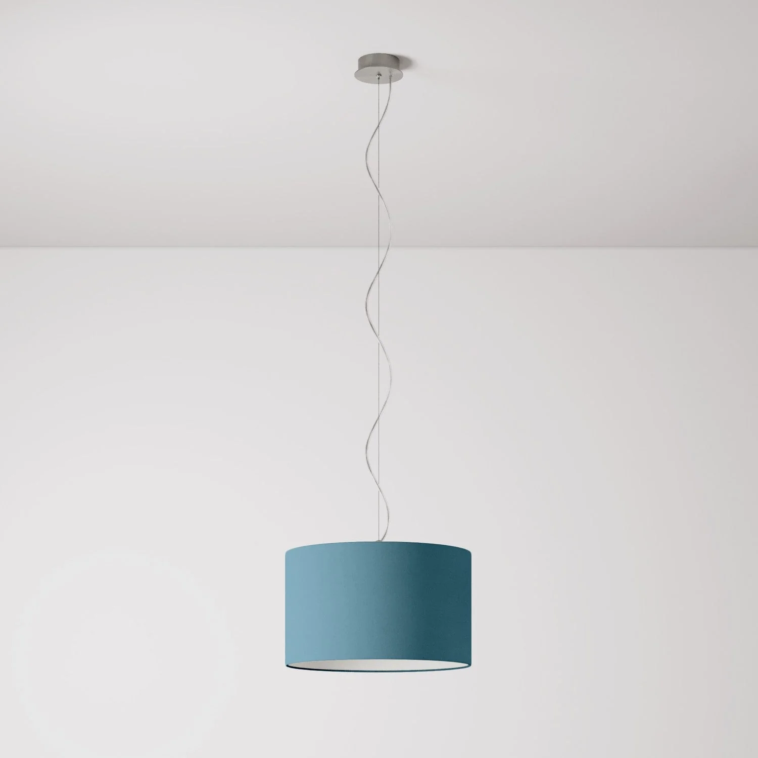 Suspension avec abat-jour en tissu Cylindre Small Teletta bleu sévère - Fabriqué en Italie