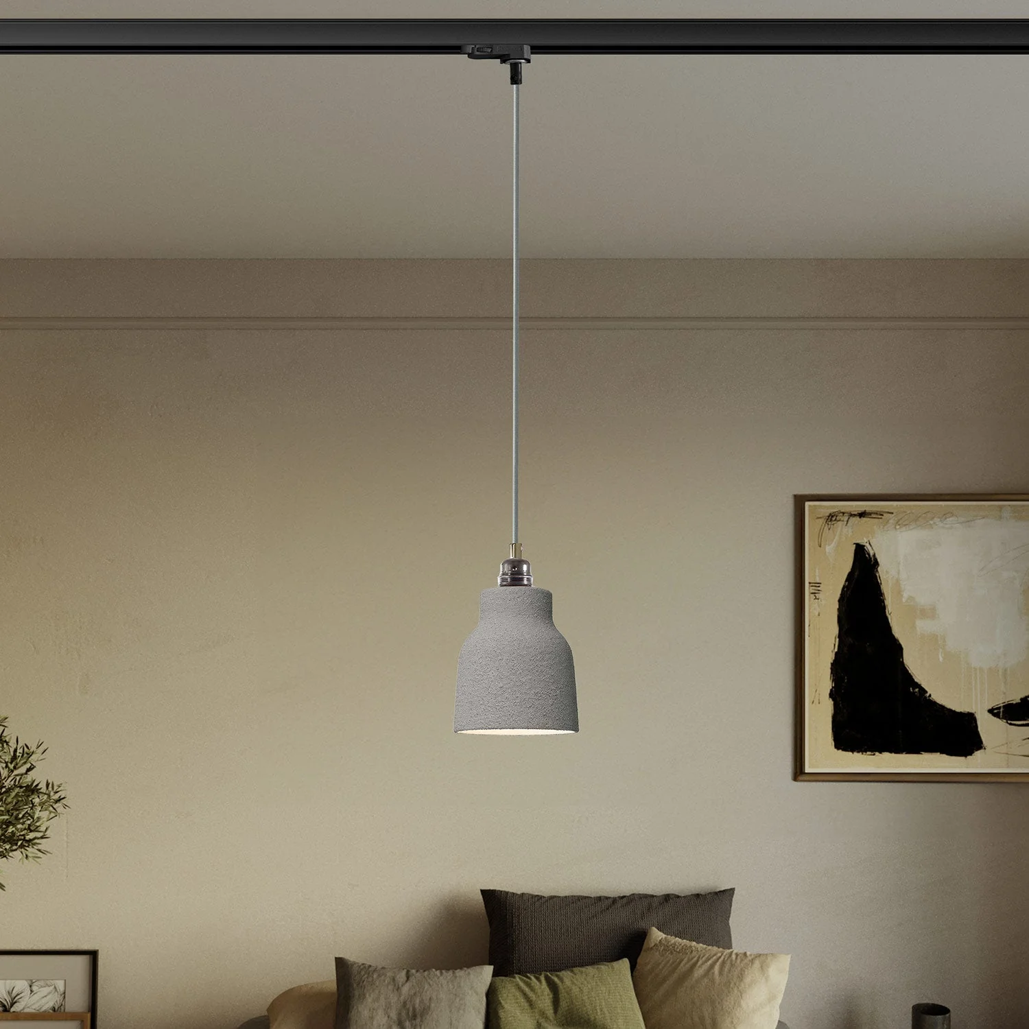Suspension avec abat-jour Vase et adaptateur pour rails - Effet béton - Image 2