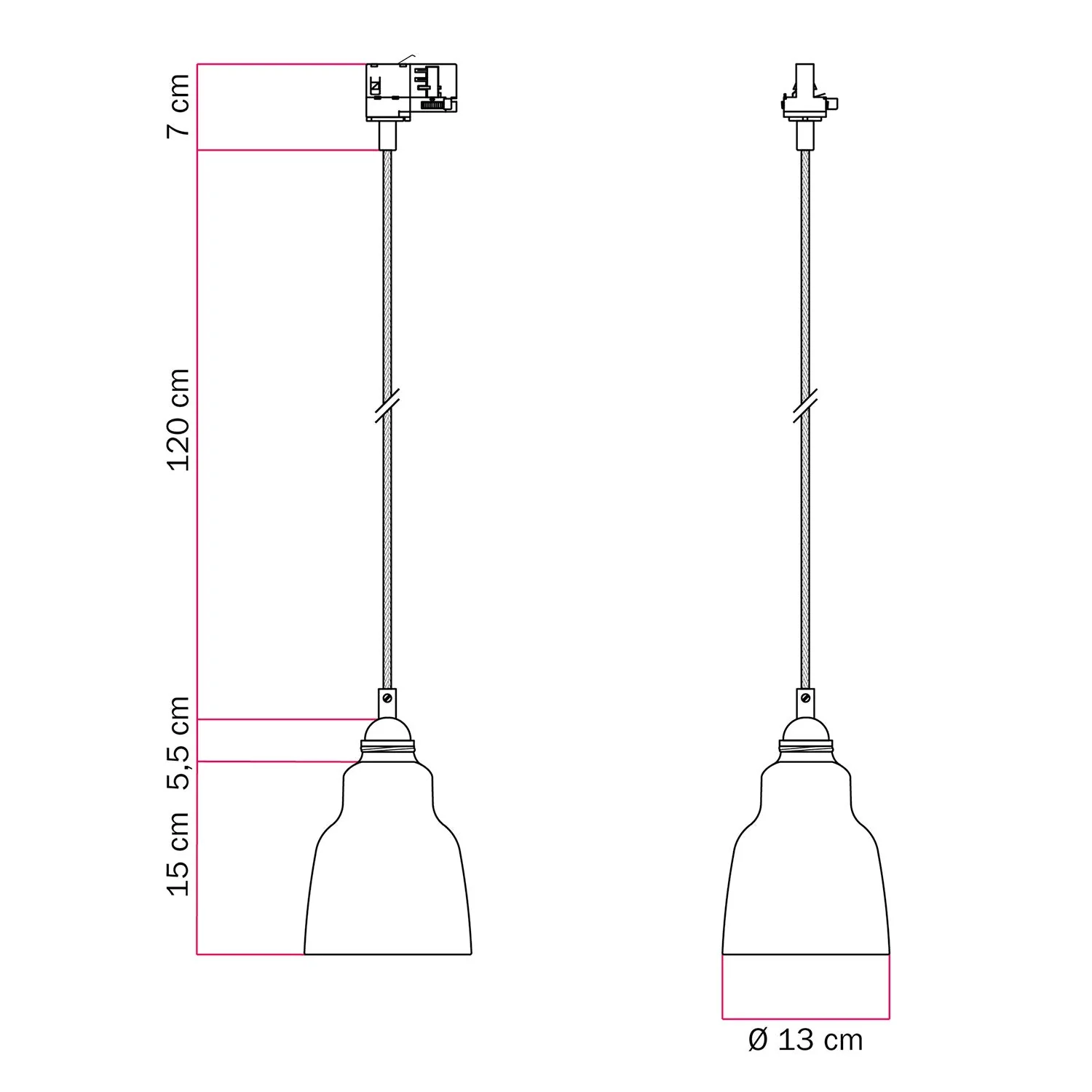 Suspension avec abat-jour Vase et adaptateur pour rails - Effet béton - Image 6