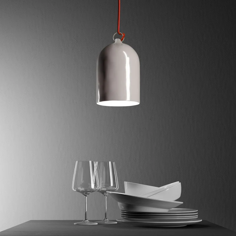 Suspension avec câble textile et abat-jour Mini Bell XS en céramique - Blanc brillant - Image 3