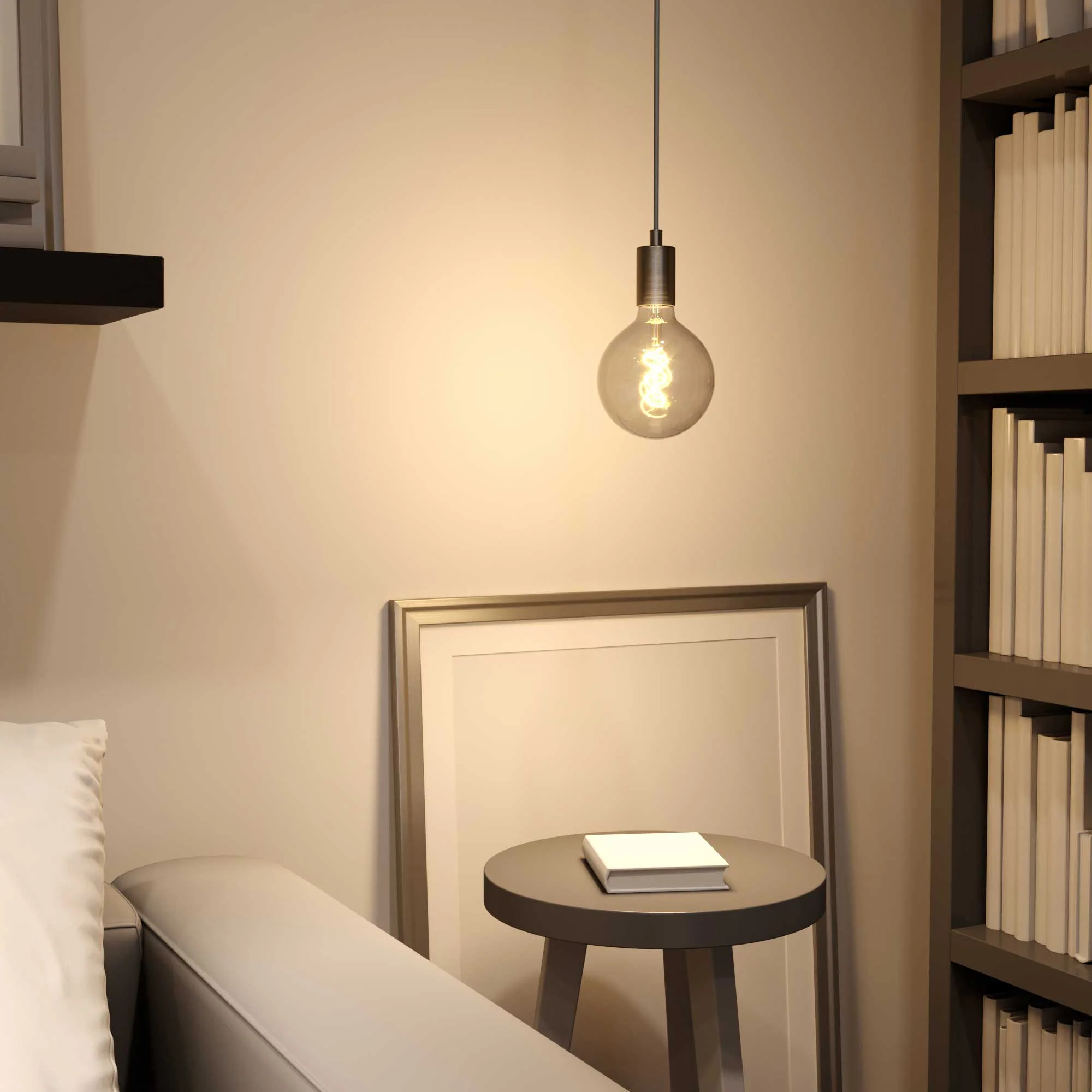 Lampe suspendue avec câble textile et détails métal - Titane brossé - Image 2