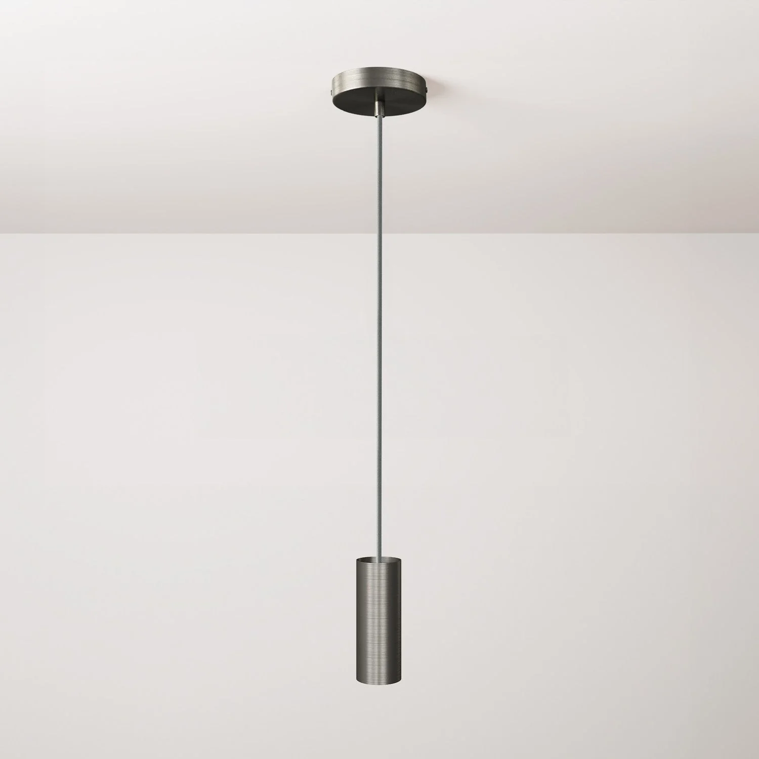 Suspension complète avec câble textile, abat-jour Tub-E14 et finitions en métal - Titane satiné