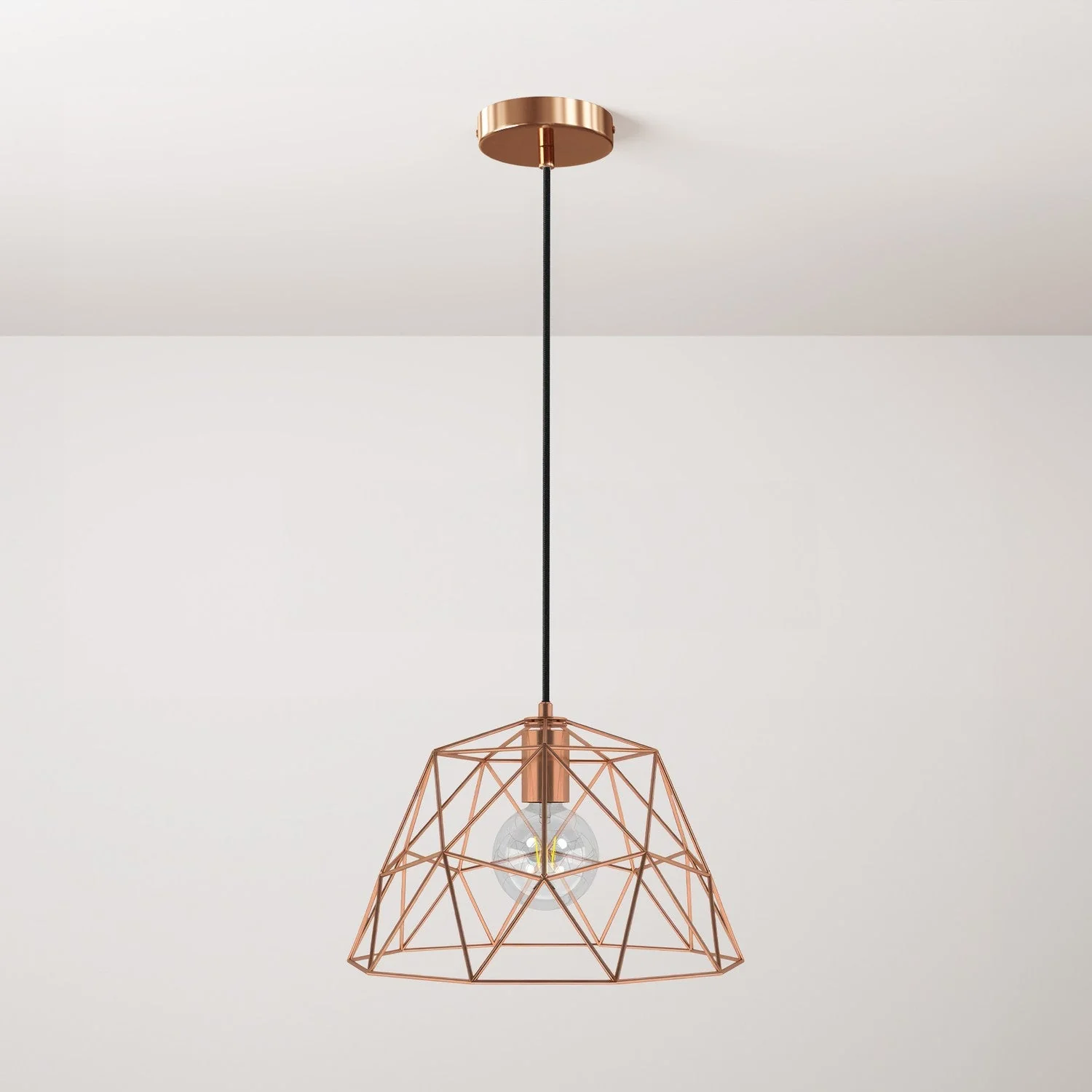 Lampe suspendue avec câble textile, abat-jour Dôme et détails métal - Cuivre
