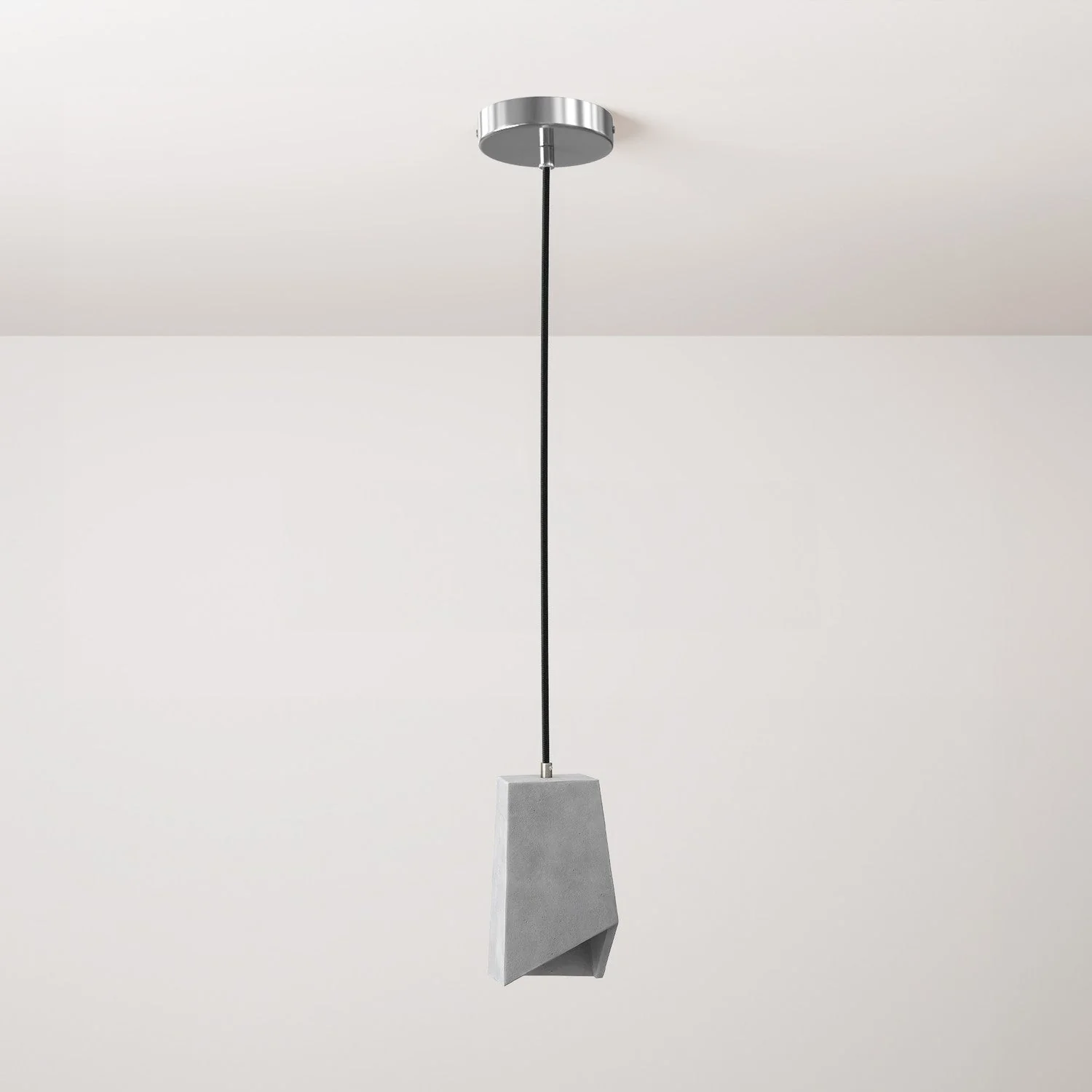 Suspension avec câble textile, abat-jour Prisma en ciment et finitions métal - Ciment clair