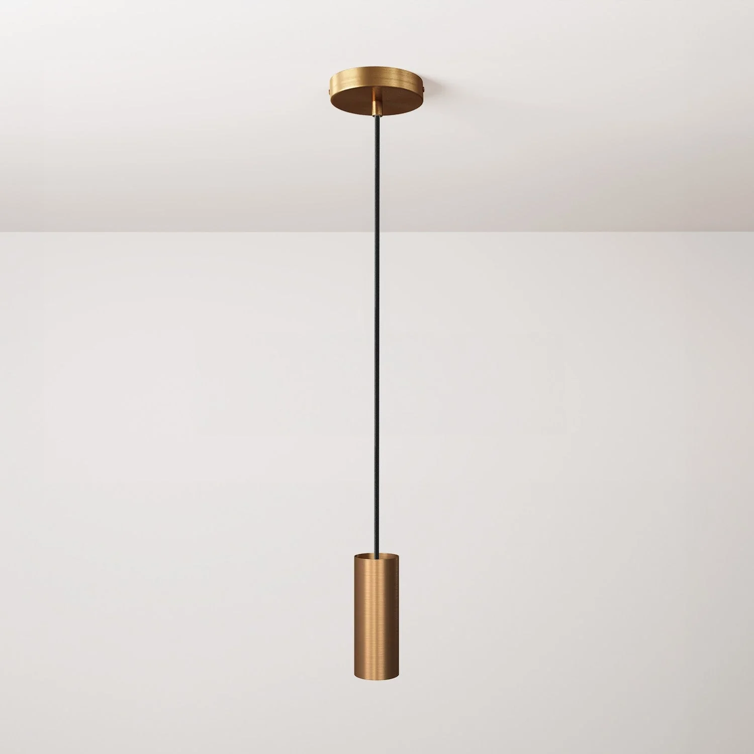 Suspension avec câble textile, abat-jour Tub-E12 et détails en métal - Bronze brossé