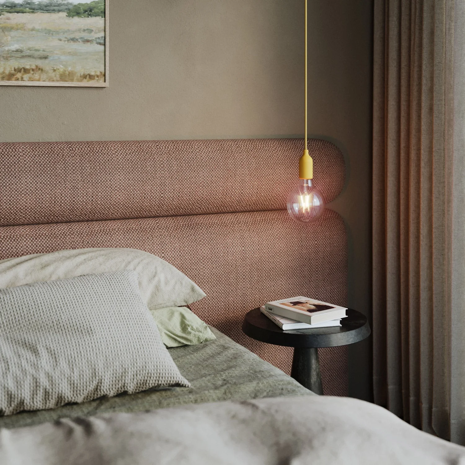 Lampe à suspension colorée en silicone avec câble textile - Jaune - Image 2