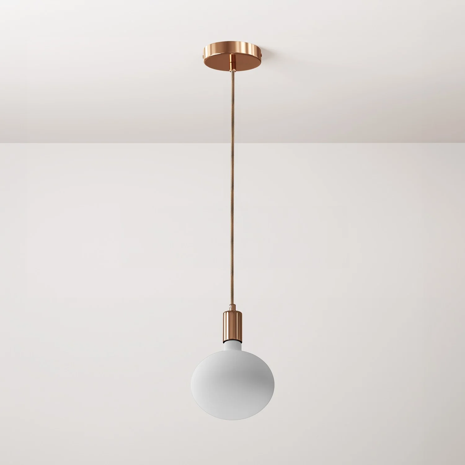 Lampe suspendue complète avec câble textile et finitions métalliques contrastées - Cuivre