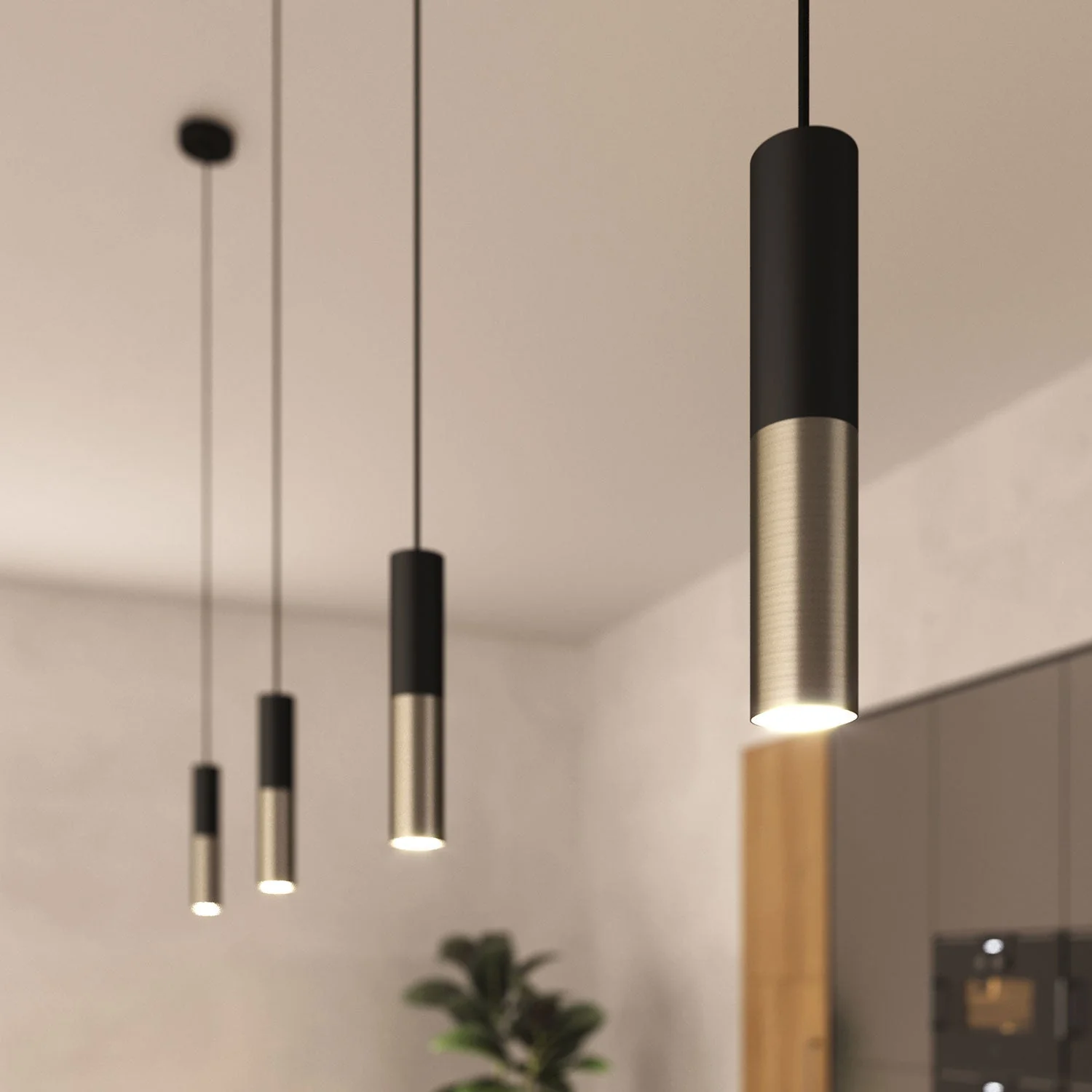 Lampe à suspension complète de câble textile et double abat-jour Tub-E14 - Noir et Titane satiné - Image 3
