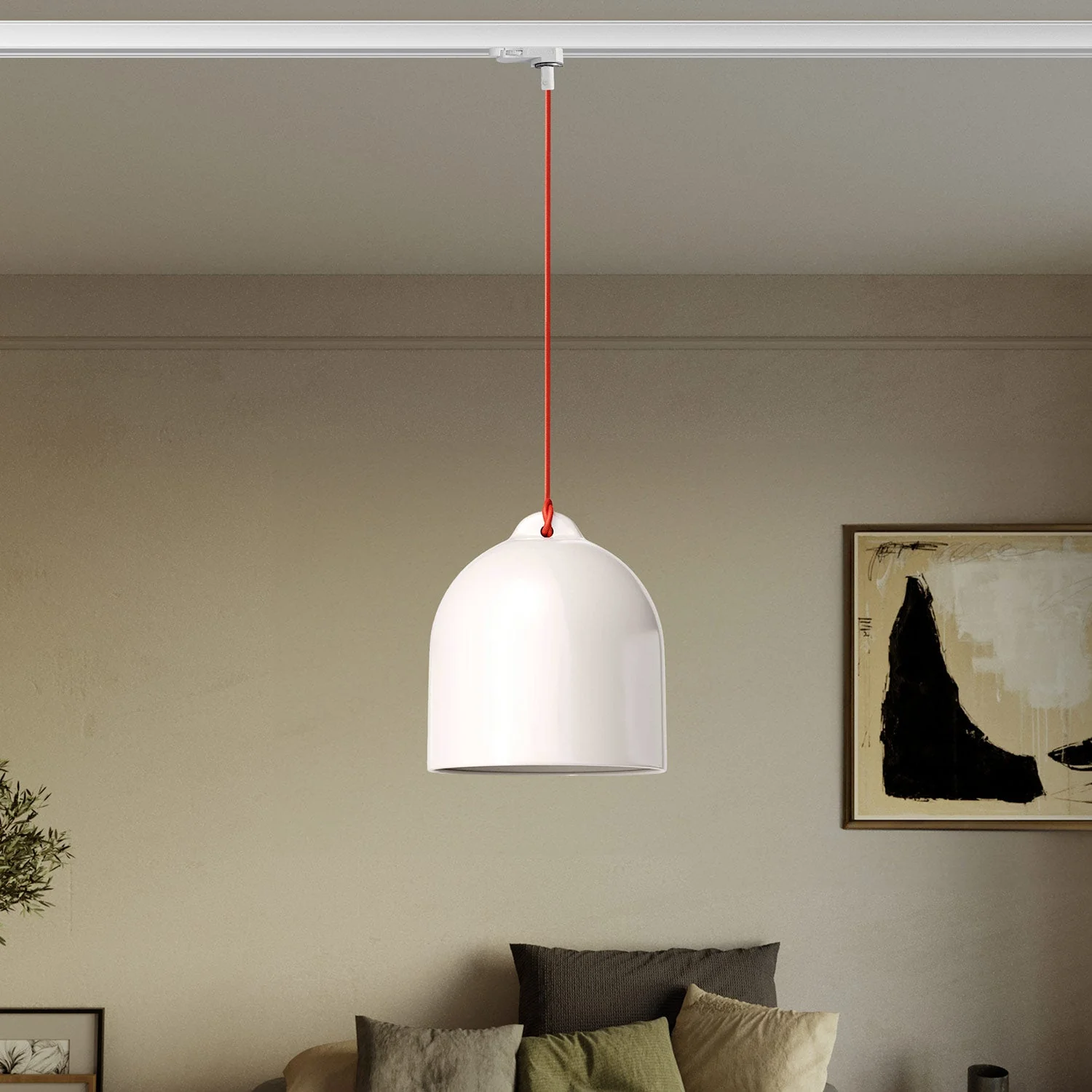 Suspension sur rails avec abat-jour Campana M en céramique - Blanc brillant - Image 2