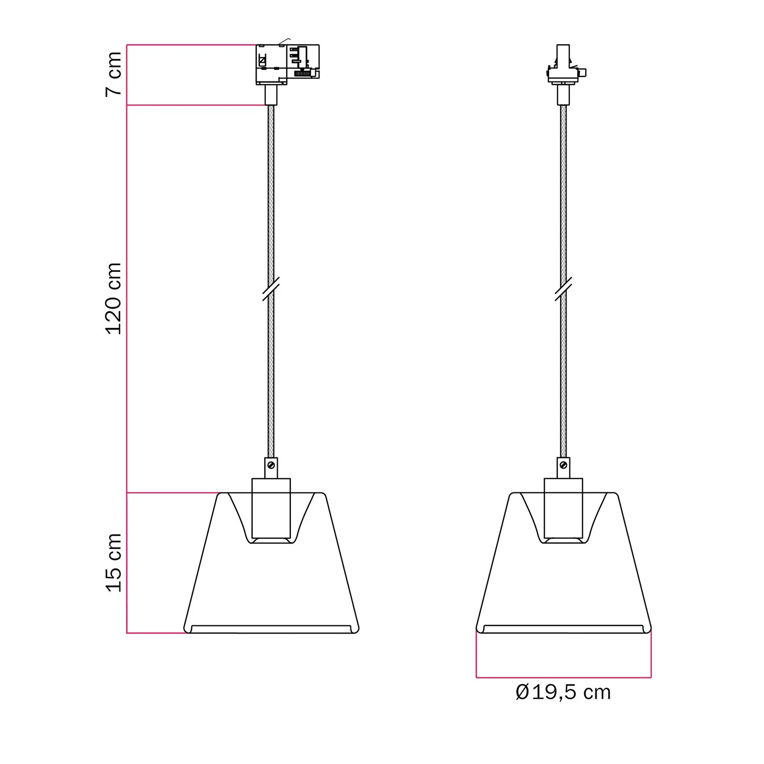 Suspension pour rails avec ampoule Ghost en cône smoky - Noir - Image 6