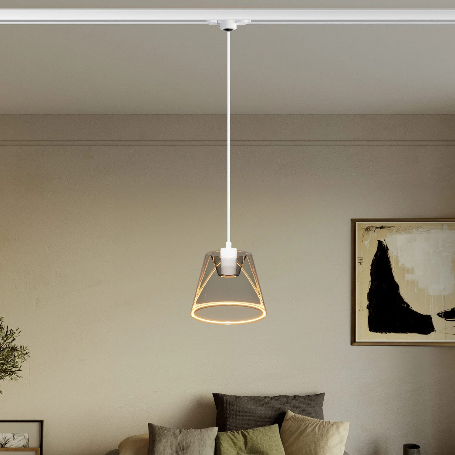 Suspension pour rails avec ampoule Ghost en cône smoky - Blanc - Image 2