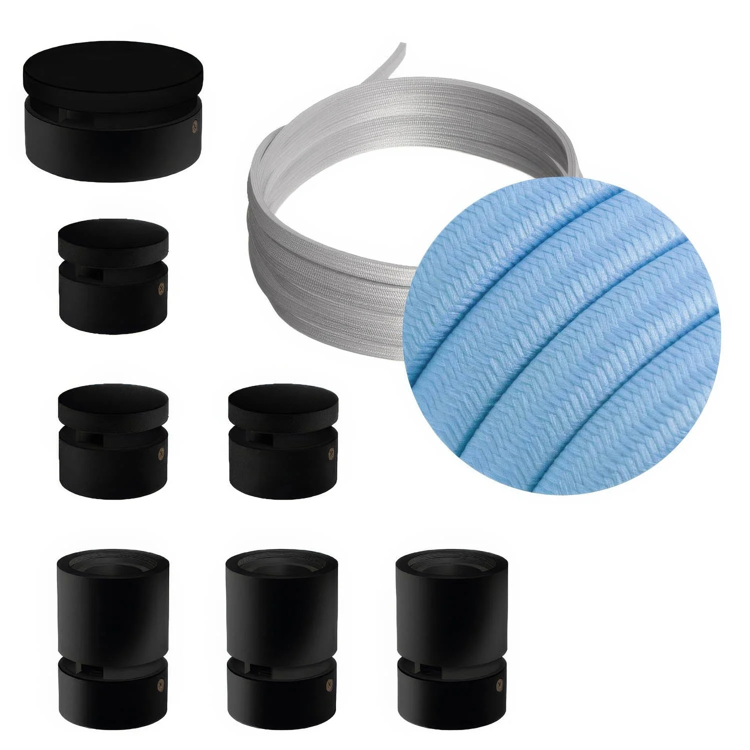 Système Filé Linear Kit - avec câble CM17 de 5 m pour guirlande lumineuse et 7 éléments en bois peint en noir pour l'intérieur