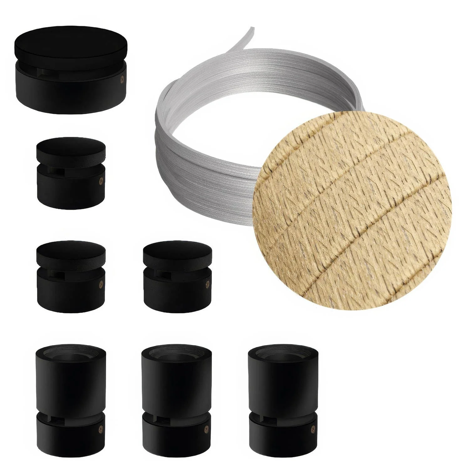 Système Filé Linear Kit - avec câble CN06 de 5 m pour guirlande lumineuse et 7 composants en bois peint en noir pour intérieur