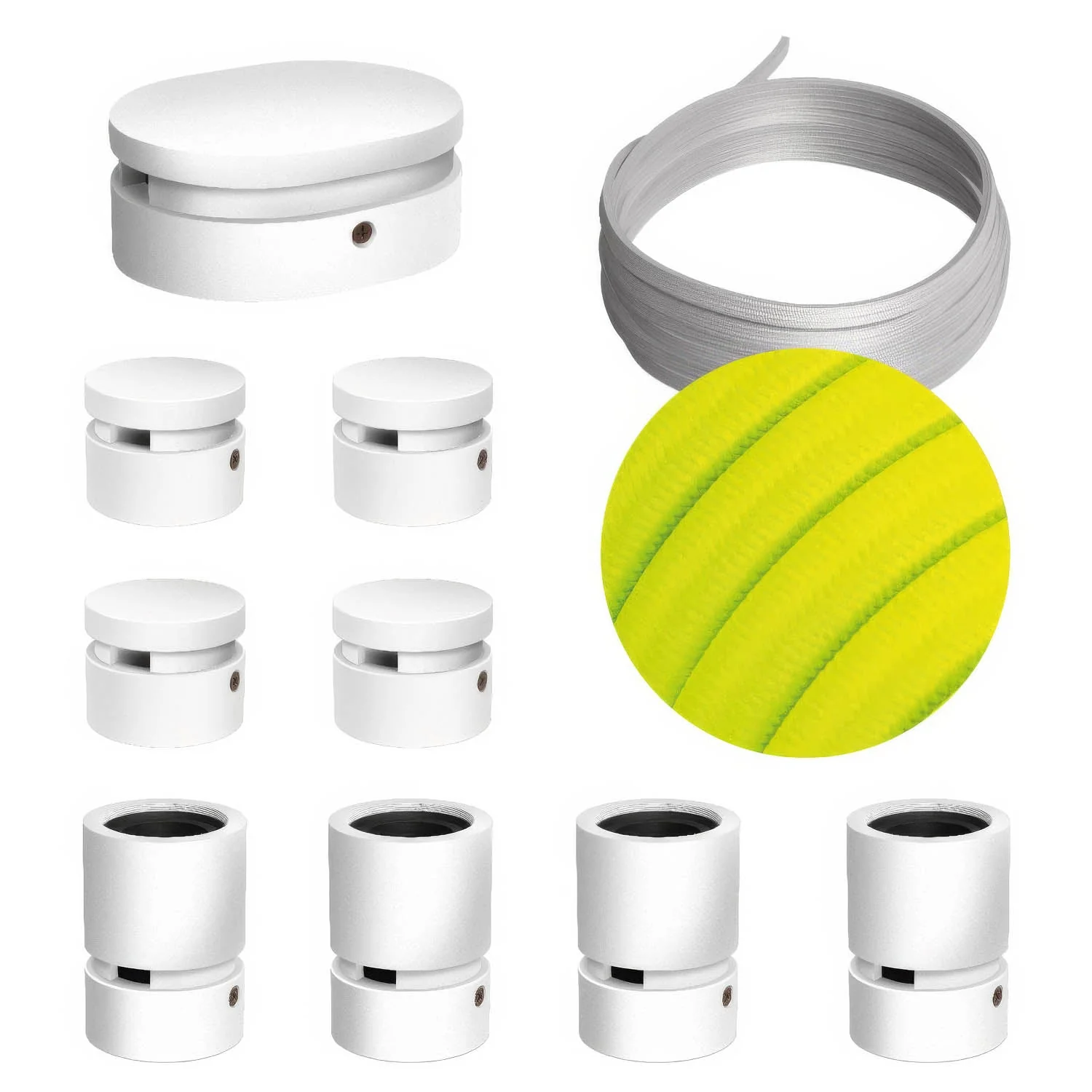 Système Filé Symmetric Kit - avec câble CF10 de 5 m pour guirlande lumineuse et 9 composants en bois peint blanc pour l’intérieur
