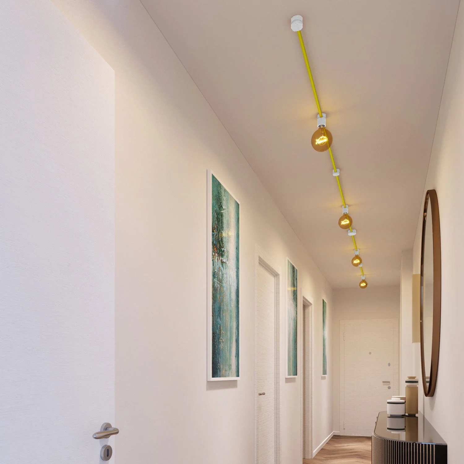 Système Filé Symmetric Kit - avec câble CF10 de 5 m pour guirlande lumineuse et 9 composants en bois peint blanc pour l’intérieur - Image 2