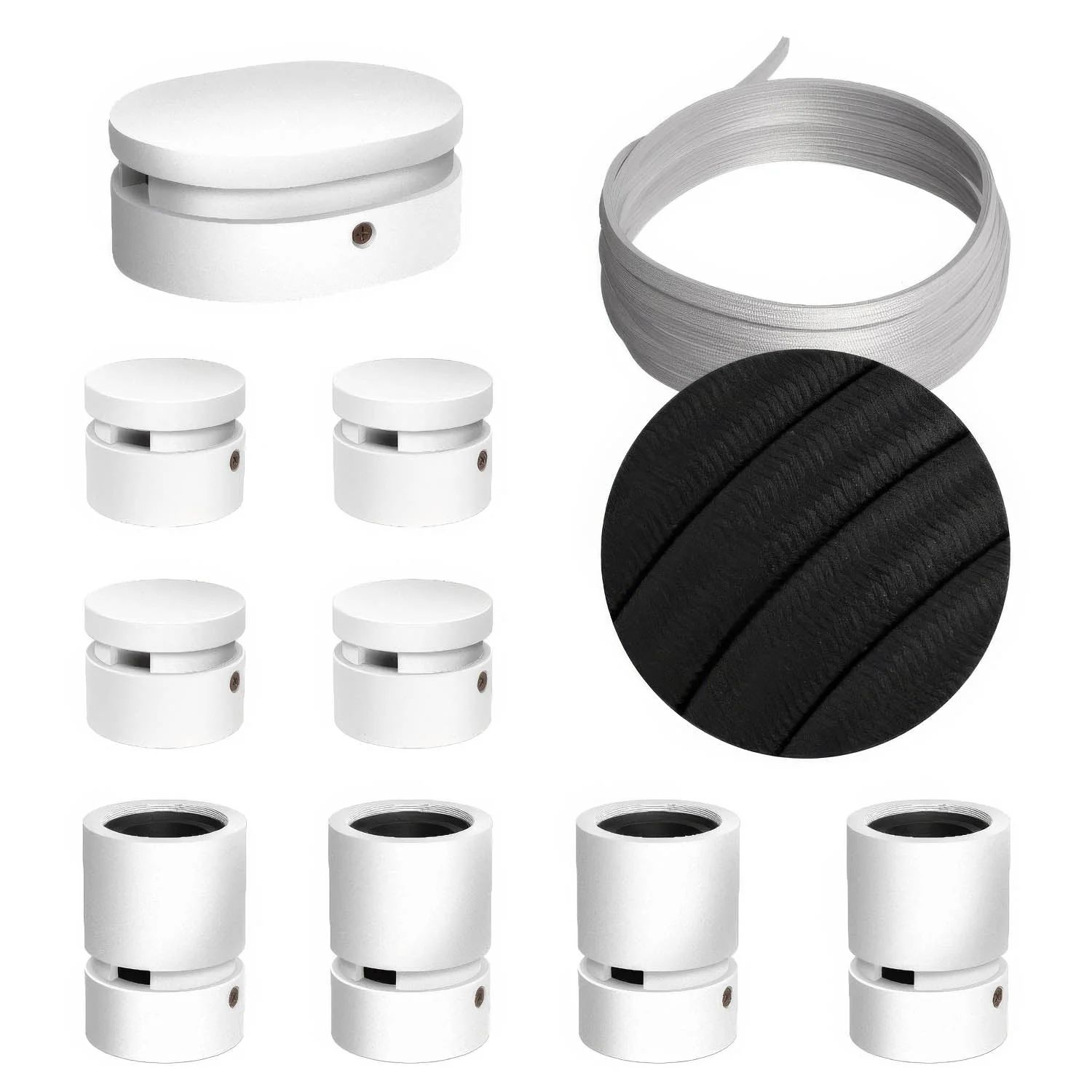 Système Filé Symmetric Kit - avec câble CM04 de 5 m pour guirlande lumineuse et 9 composants en bois laqué blanc pour intérieur