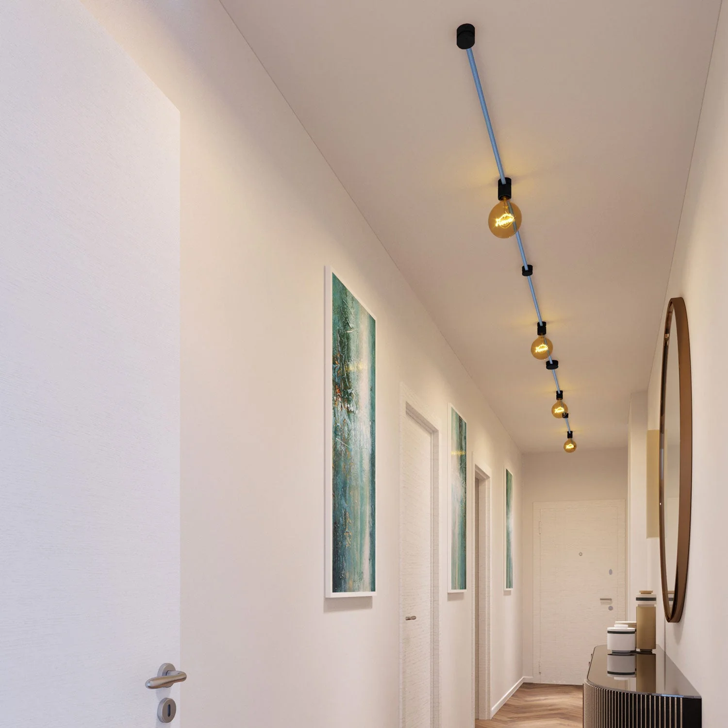 Kit Système Filé Symmetric - avec câble CM17 de 5 m pour guirlande lumineuse et 9 éléments en bois peint en noir pour intérieur - Image 2