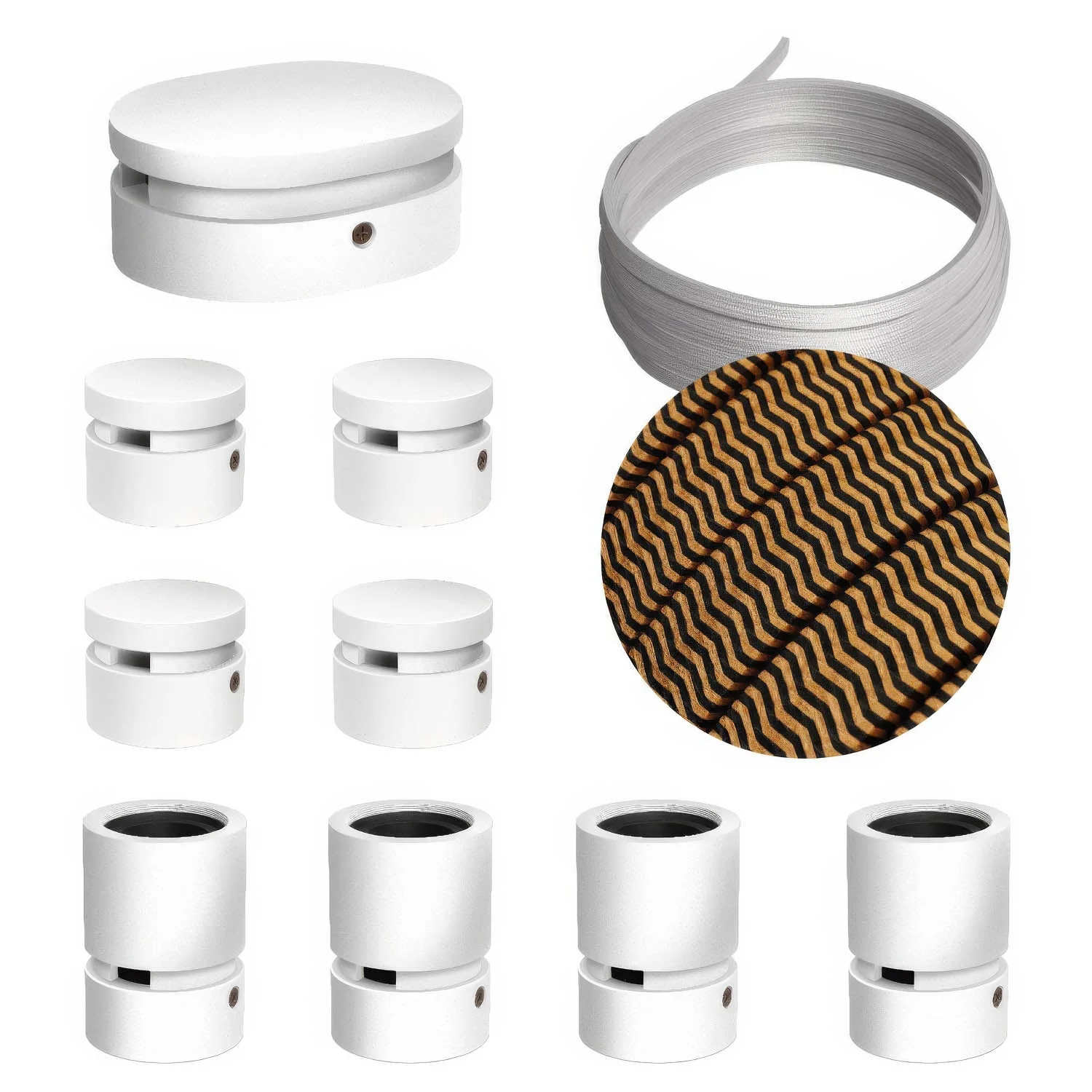 Système Filé Symmetric Kit - avec câble CZ22 de 5 m pour guirlande lumineuse et 9 éléments en bois laqué blanc pour l’intérieur