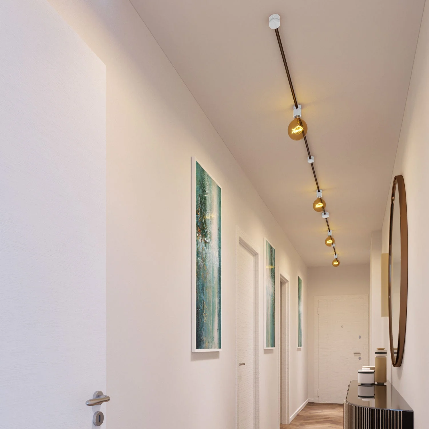 Système Filé Symmetric Kit - avec câble CZ22 de 5 m pour guirlande lumineuse et 9 éléments en bois laqué blanc pour l’intérieur - Image 2