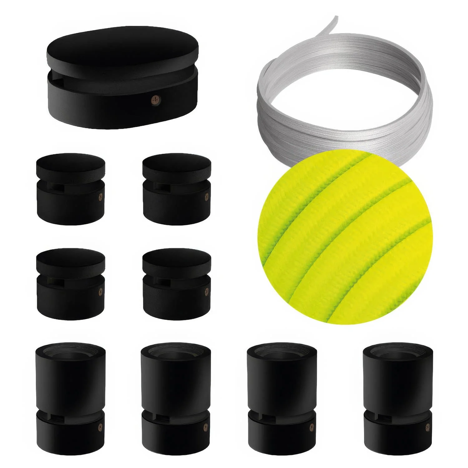 Système Filé Symmetric Kit - avec câble CF10 de 5 m pour guirlande lumineuse et 9 éléments en bois peint en noir pour intérieur