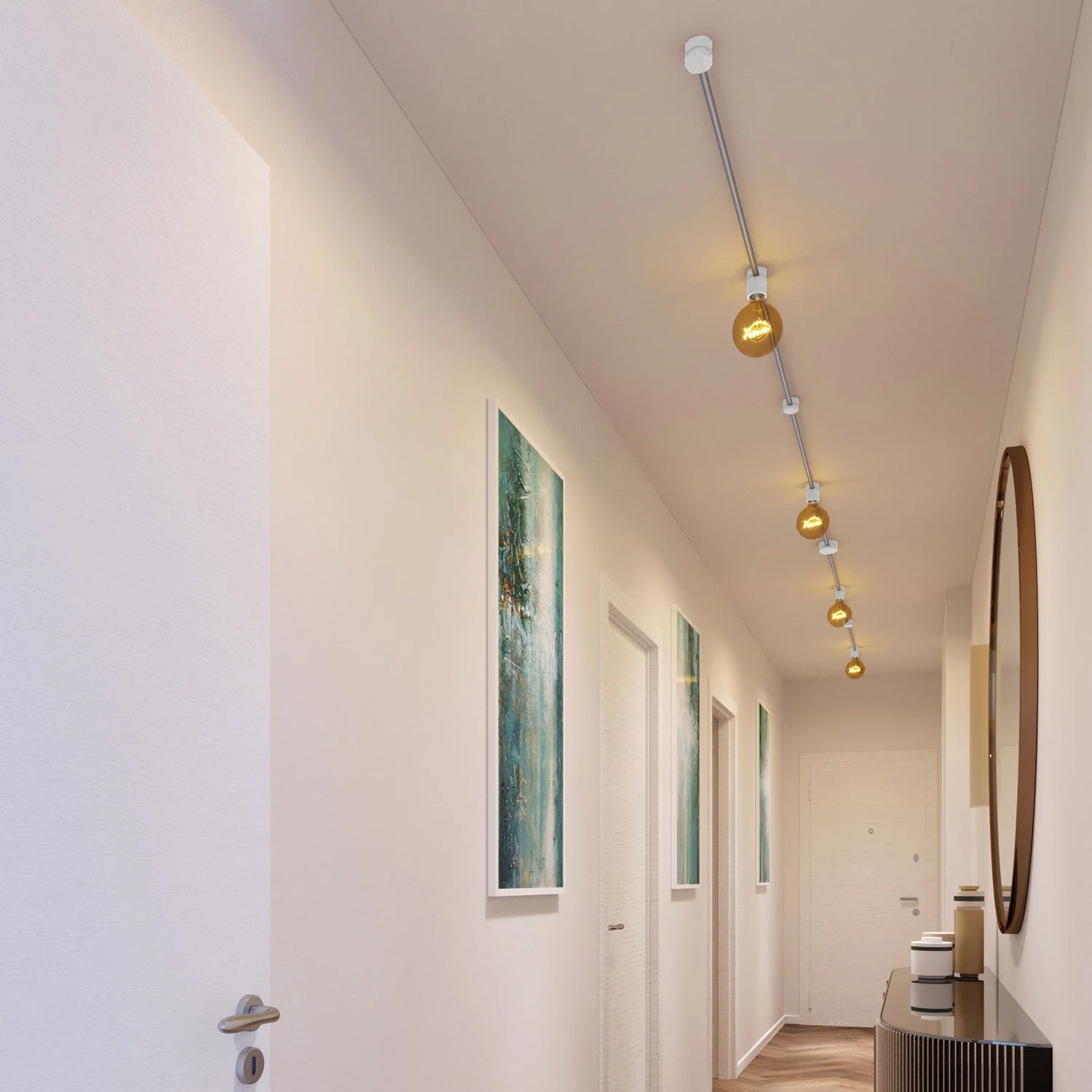 Système Filé Symmetric Kit - avec câble CM02 de 5 m pour guirlande lumineuse et 9 composants en bois laqué blanc pour intérieur - Image 2
