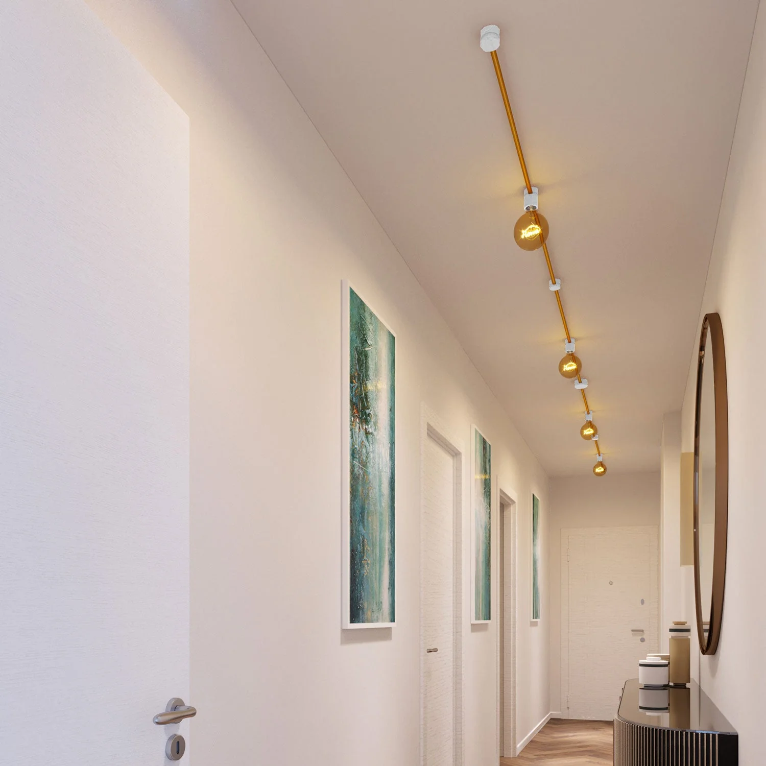 Système Filé Symmetric Kit - avec câble CM05 de 5 m pour guirlande lumineuse et 9 éléments en bois laqué blanc pour intérieur - Image 2